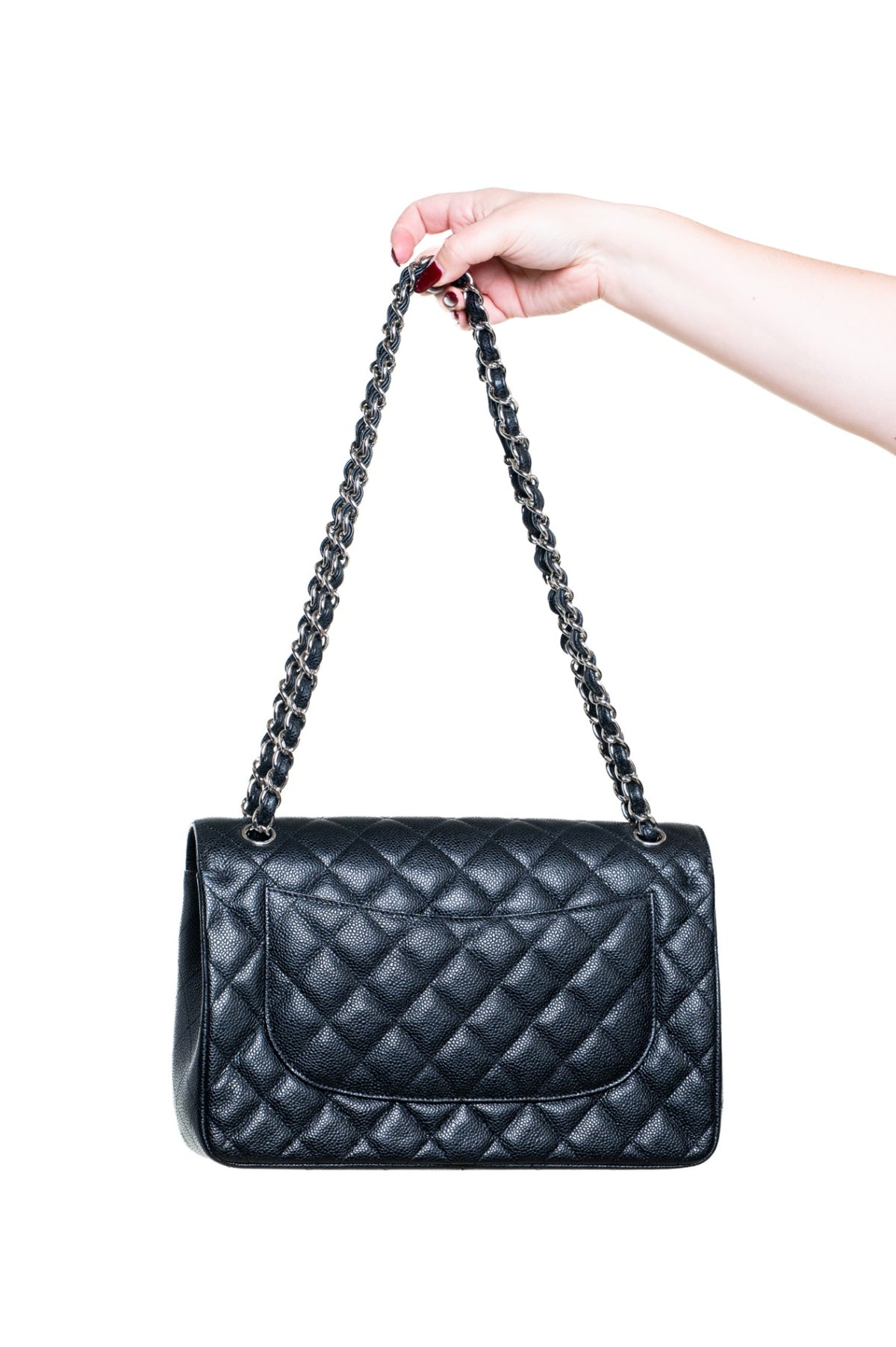 Black Large Caviar Leather Double Flap Bag