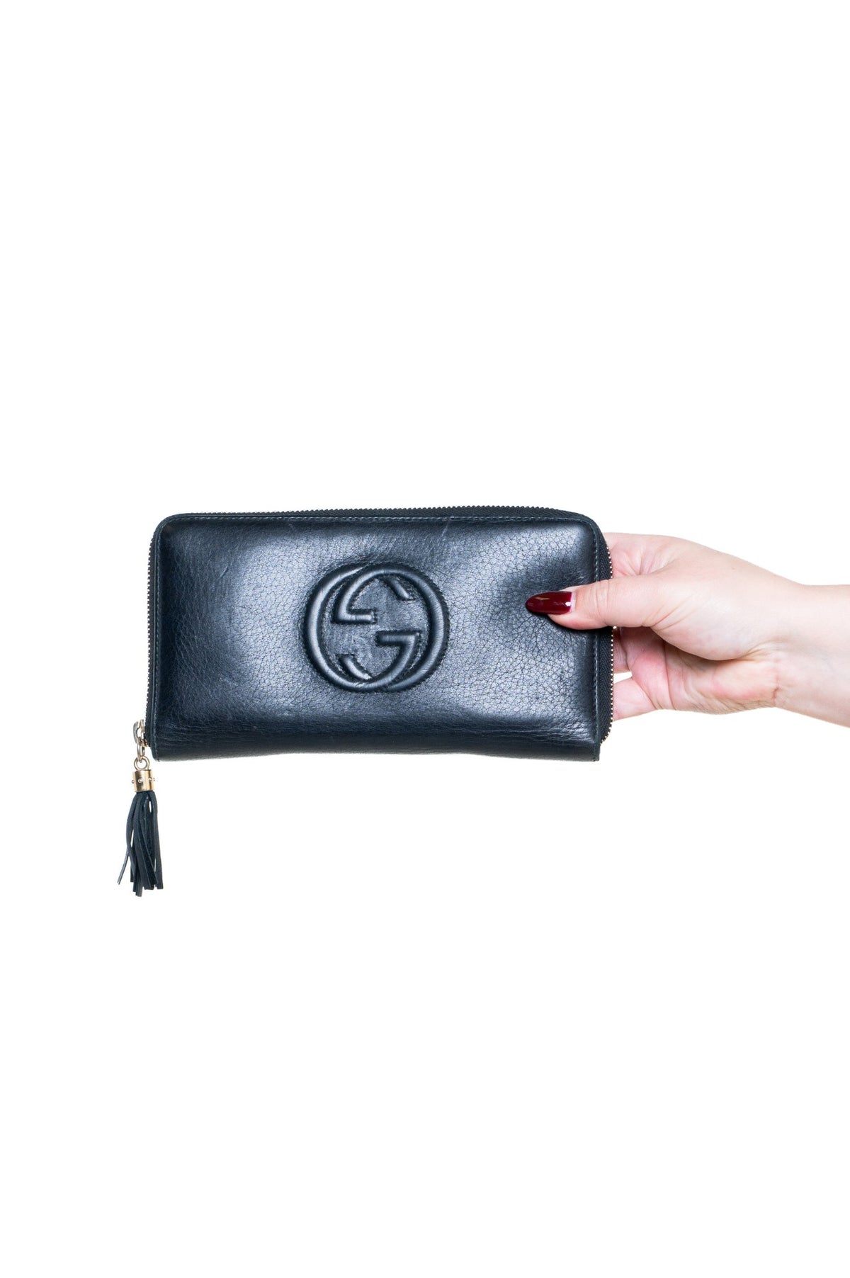 Black Pebbled Calfskin Soho Zip Around Wallet