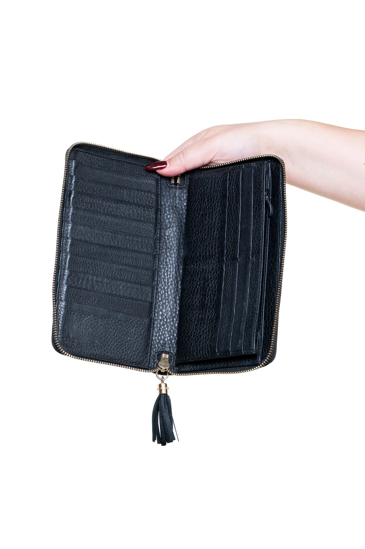 Black Pebbled Calfskin Soho Zip Around Wallet