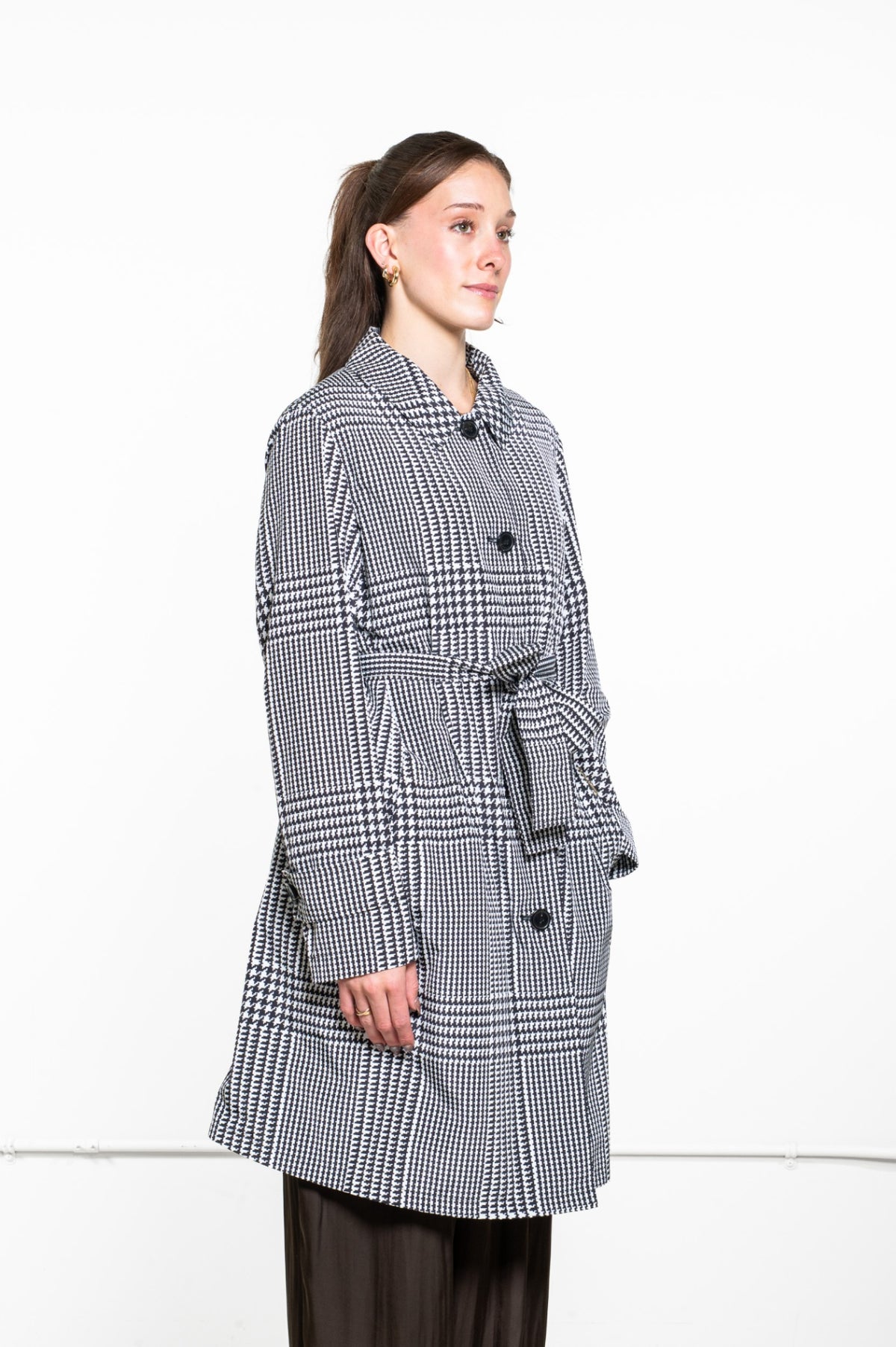 Black & White Houndstooth Trench Coat