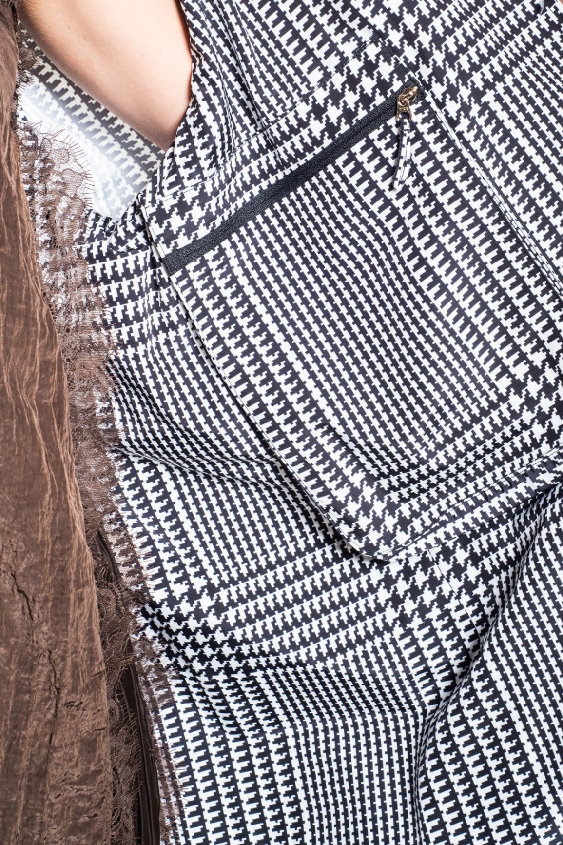 Black & White Houndstooth Trench Coat