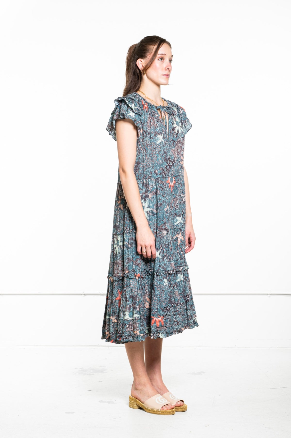 Teal Floral Print Rema Dress