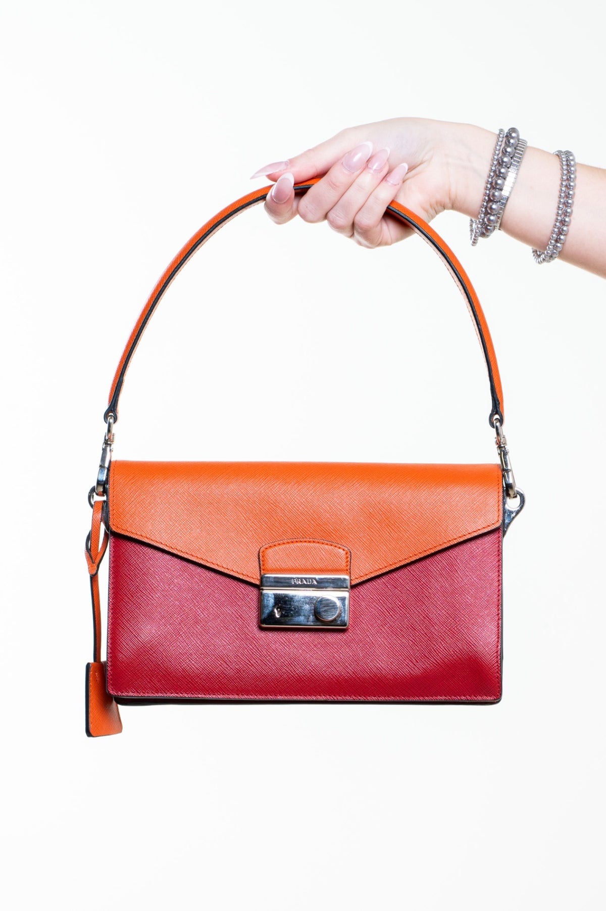 Red and Orange Saffiano Lux Sound Shoulder Bag