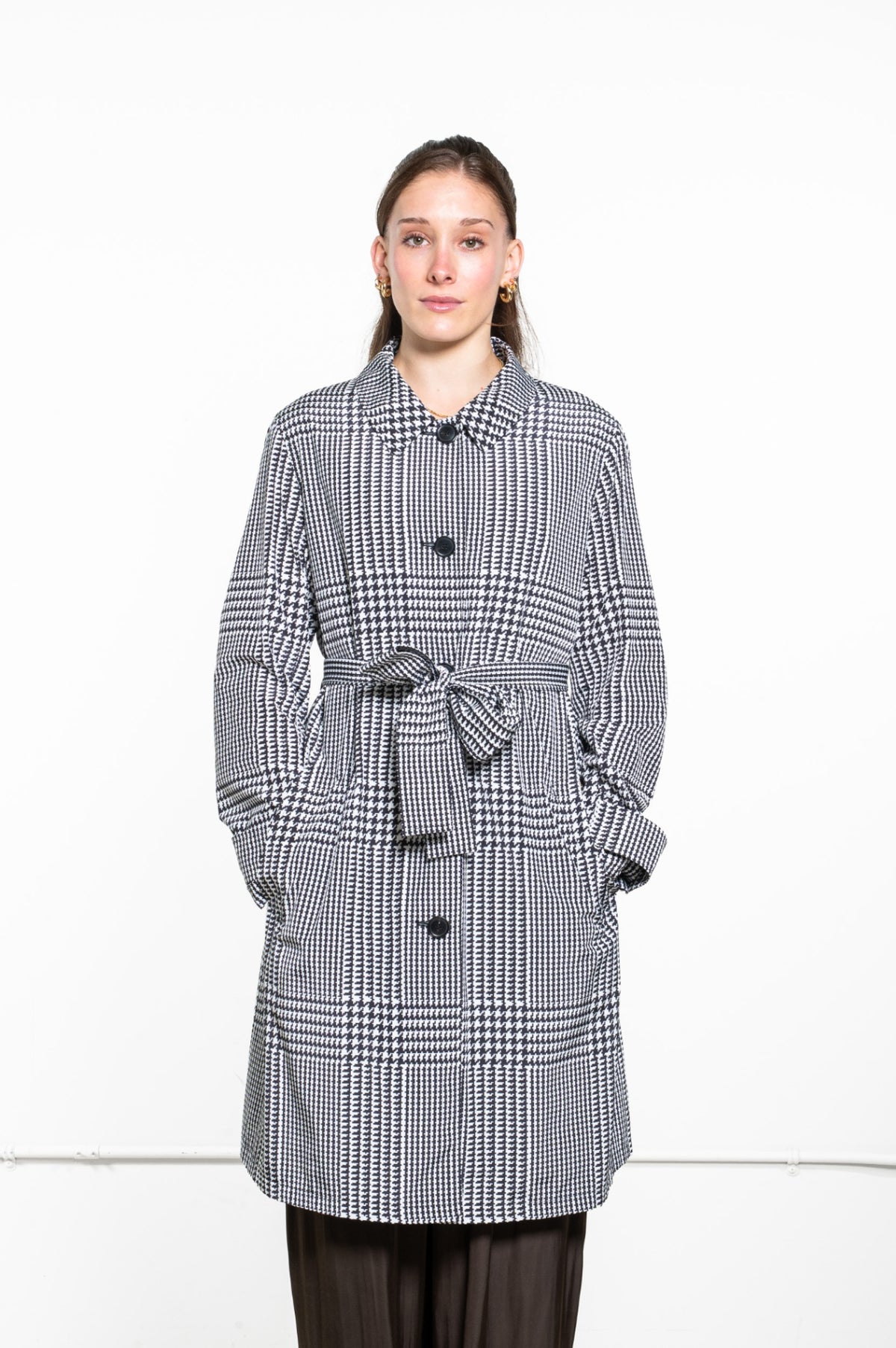 Black & White Houndstooth Trench Coat