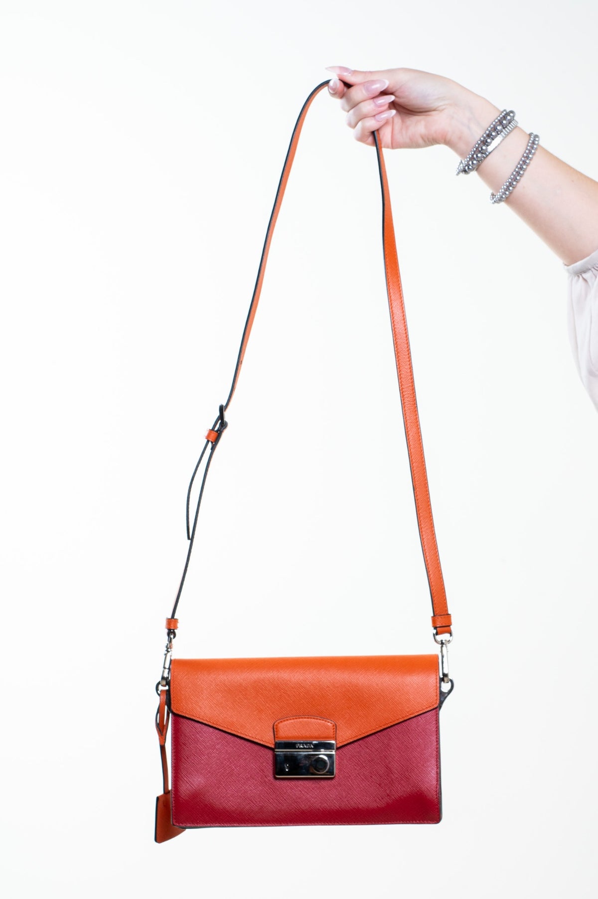 Red and Orange Saffiano Lux Sound Shoulder Bag