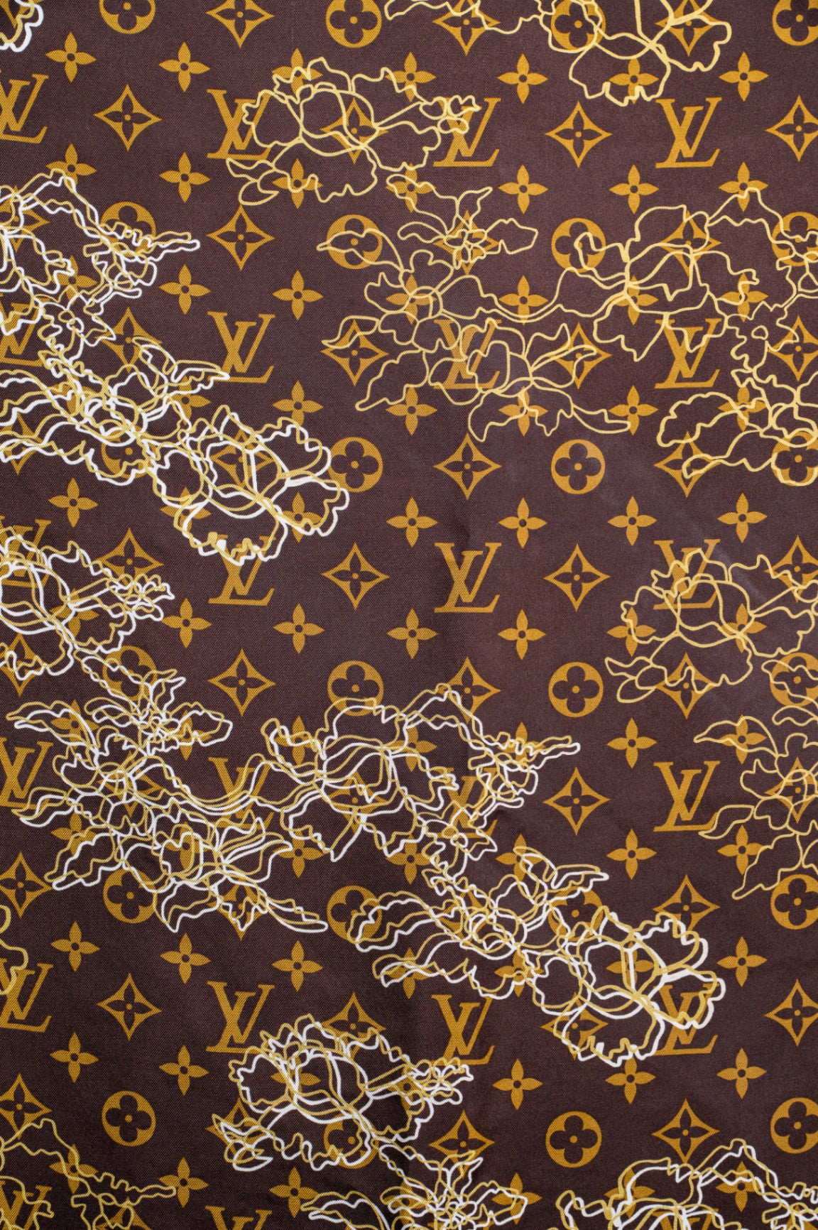 Brown and Gold Silk Monogram Scarf