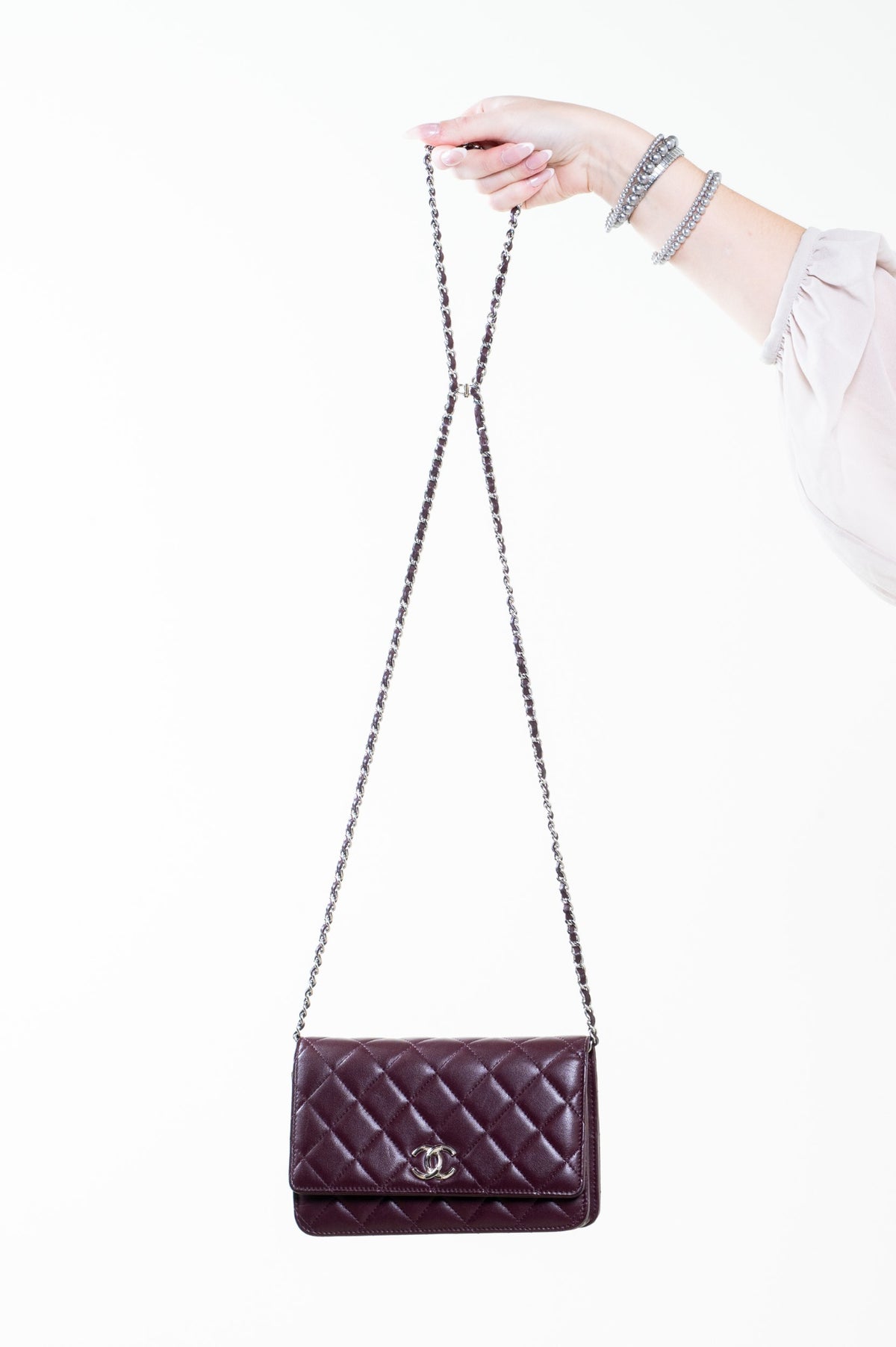 Purple Lambskin Wallet on Chain