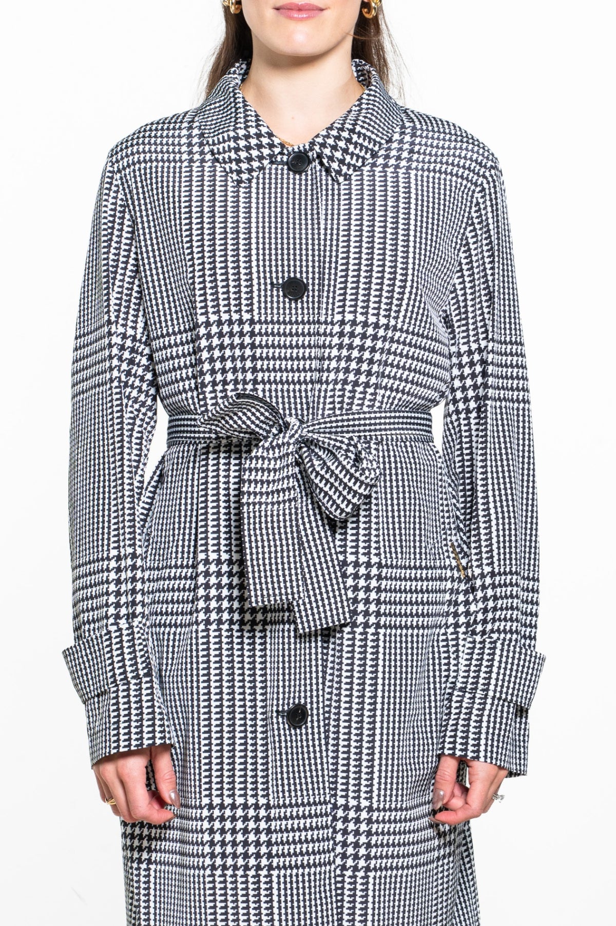 Black & White Houndstooth Trench Coat