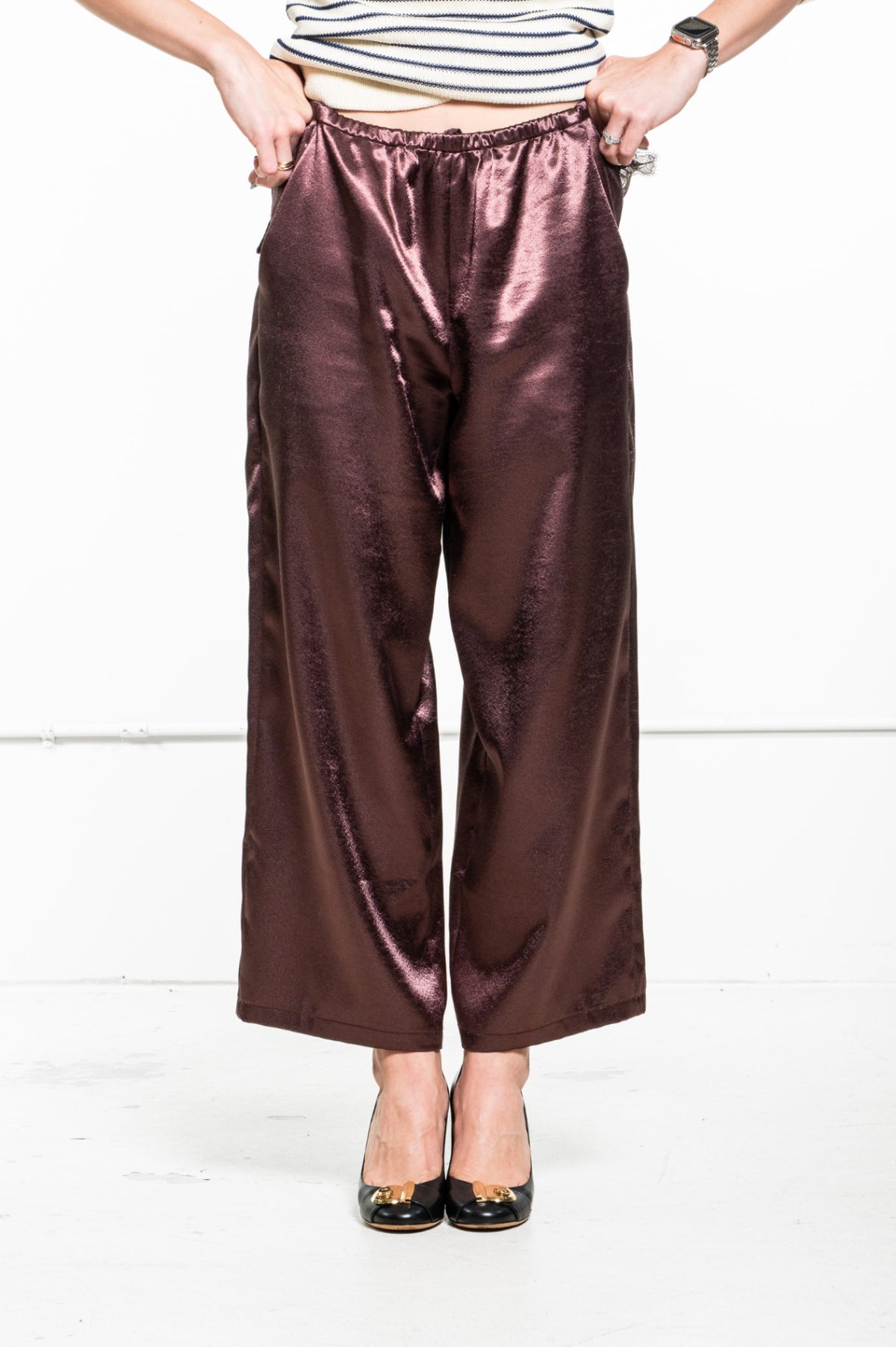 Dark Brown Summer Satin Wide Leg Pull On Pant