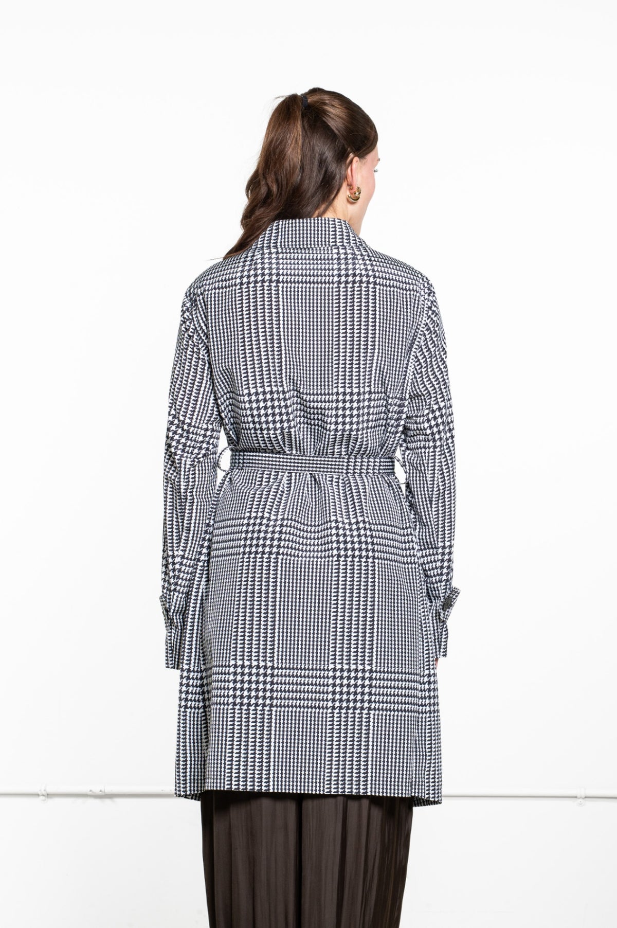 Black & White Houndstooth Trench Coat