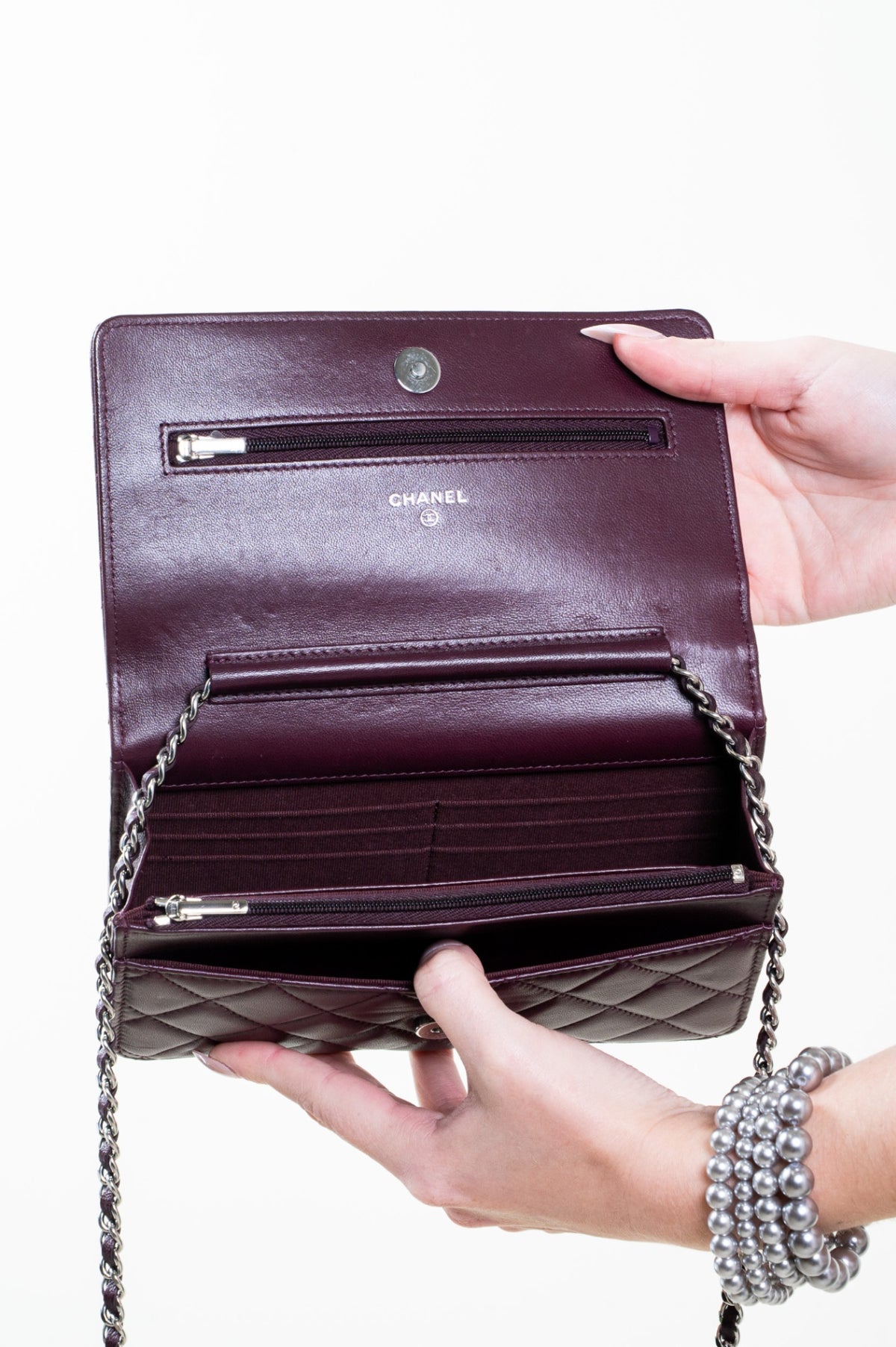 Purple Lambskin Wallet on Chain
