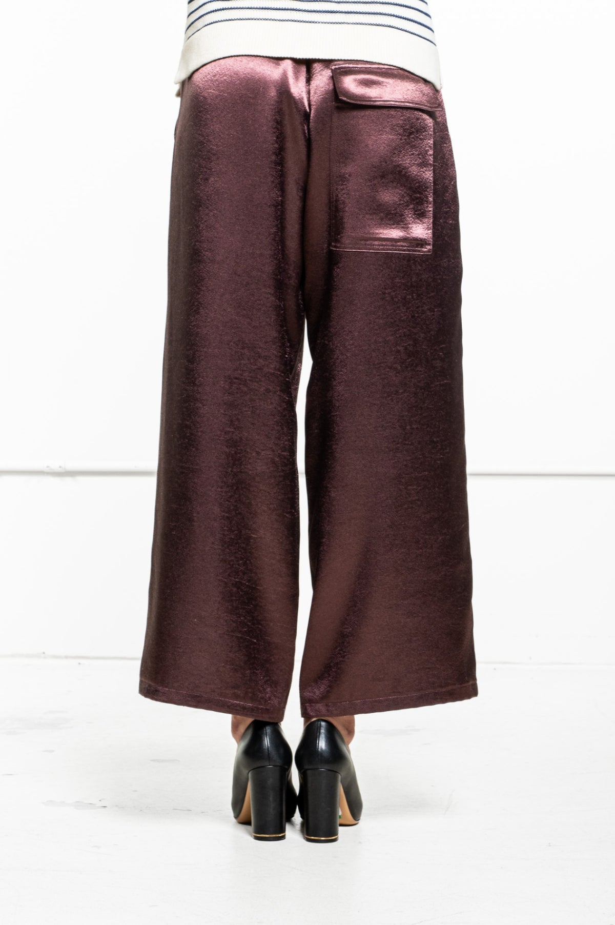 Dark Brown Summer Satin Wide Leg Pull On Pant