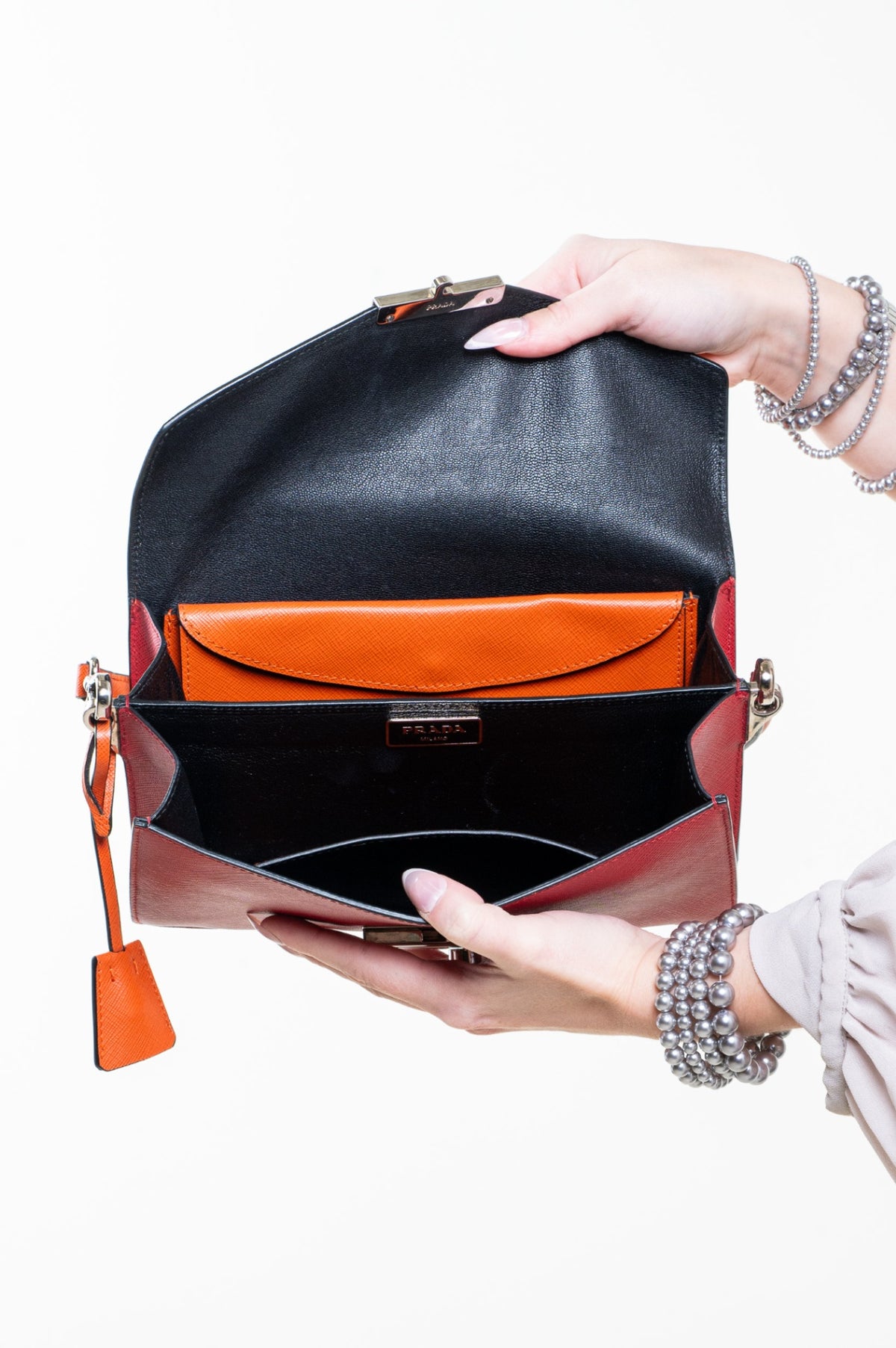 Red and Orange Saffiano Lux Sound Shoulder Bag