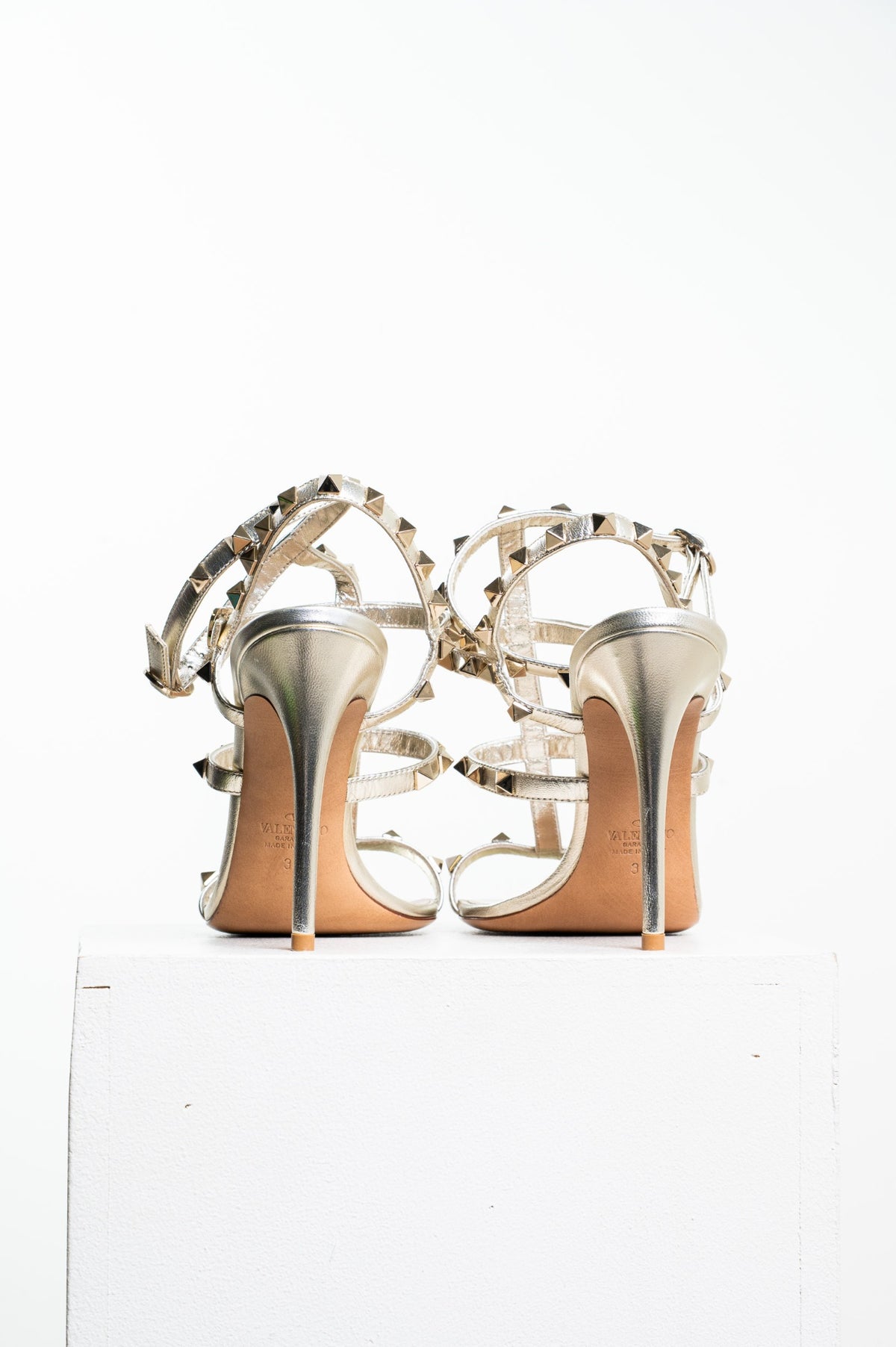Gold Rockstud 90mm Strappy High Heel Sandal
