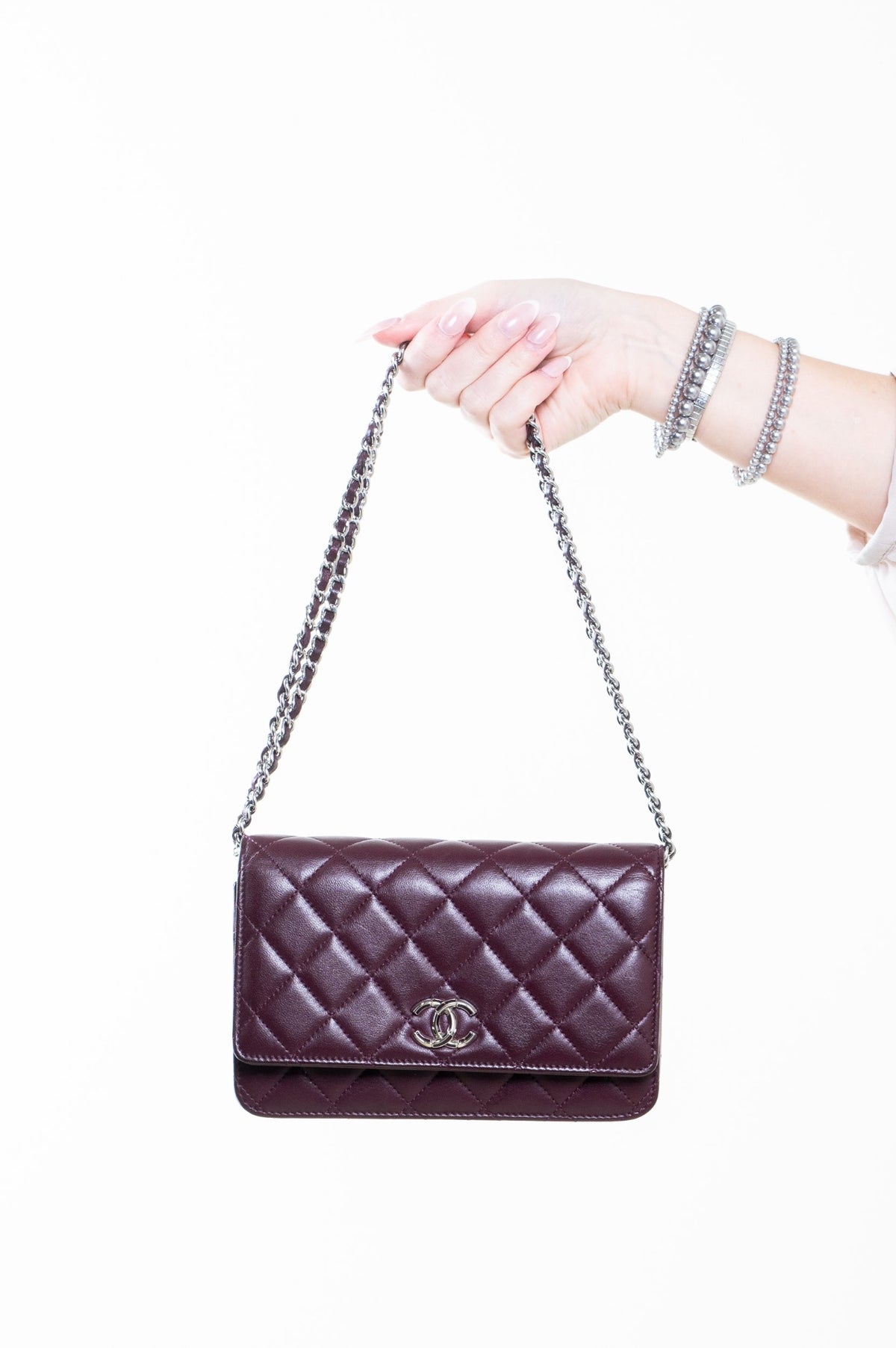 Purple Lambskin Wallet on Chain