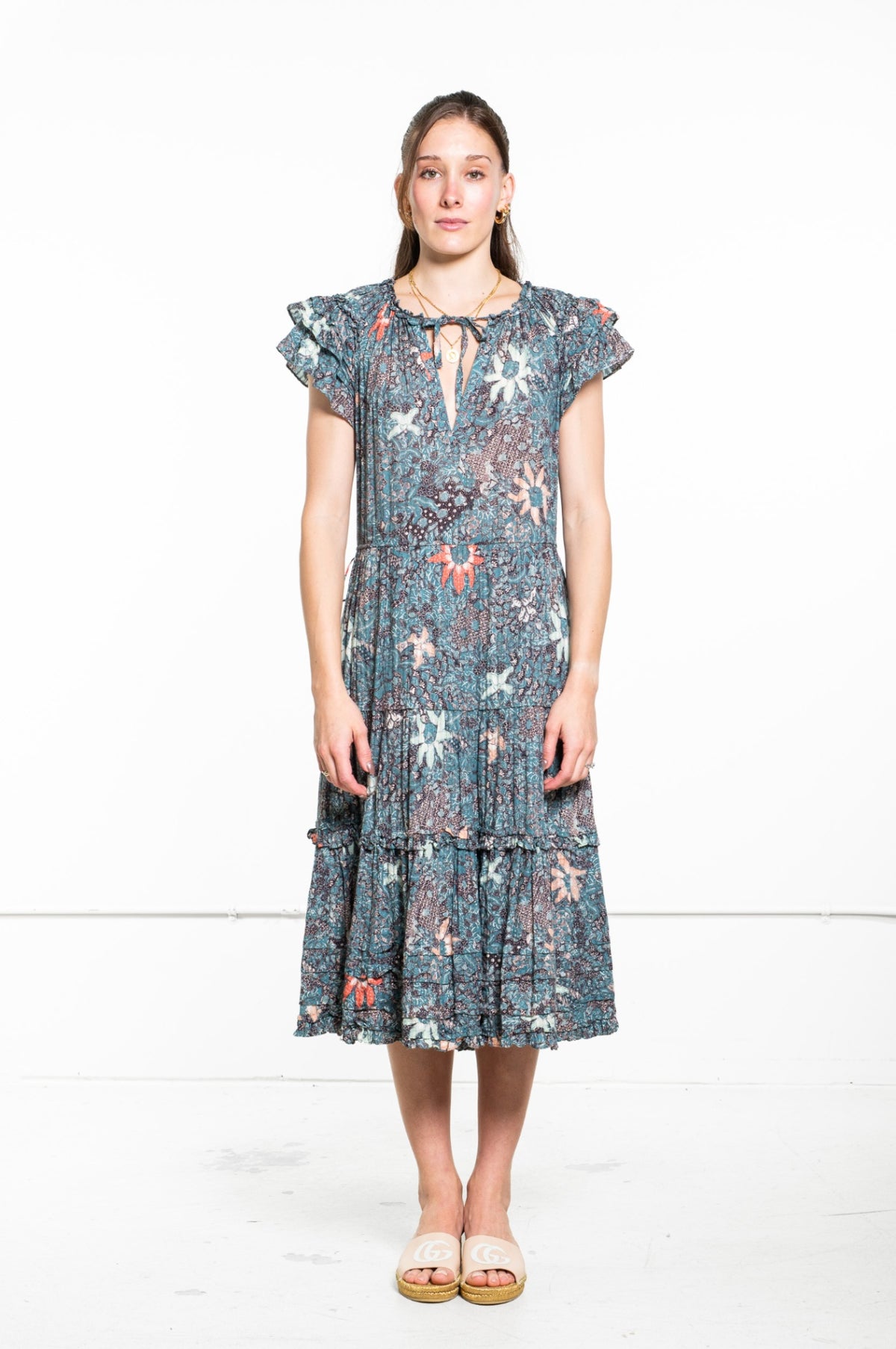 Teal Floral Print Rema Dress