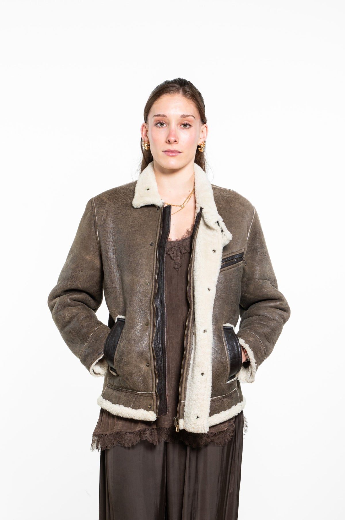 Brown Shearling Aviator Jacket