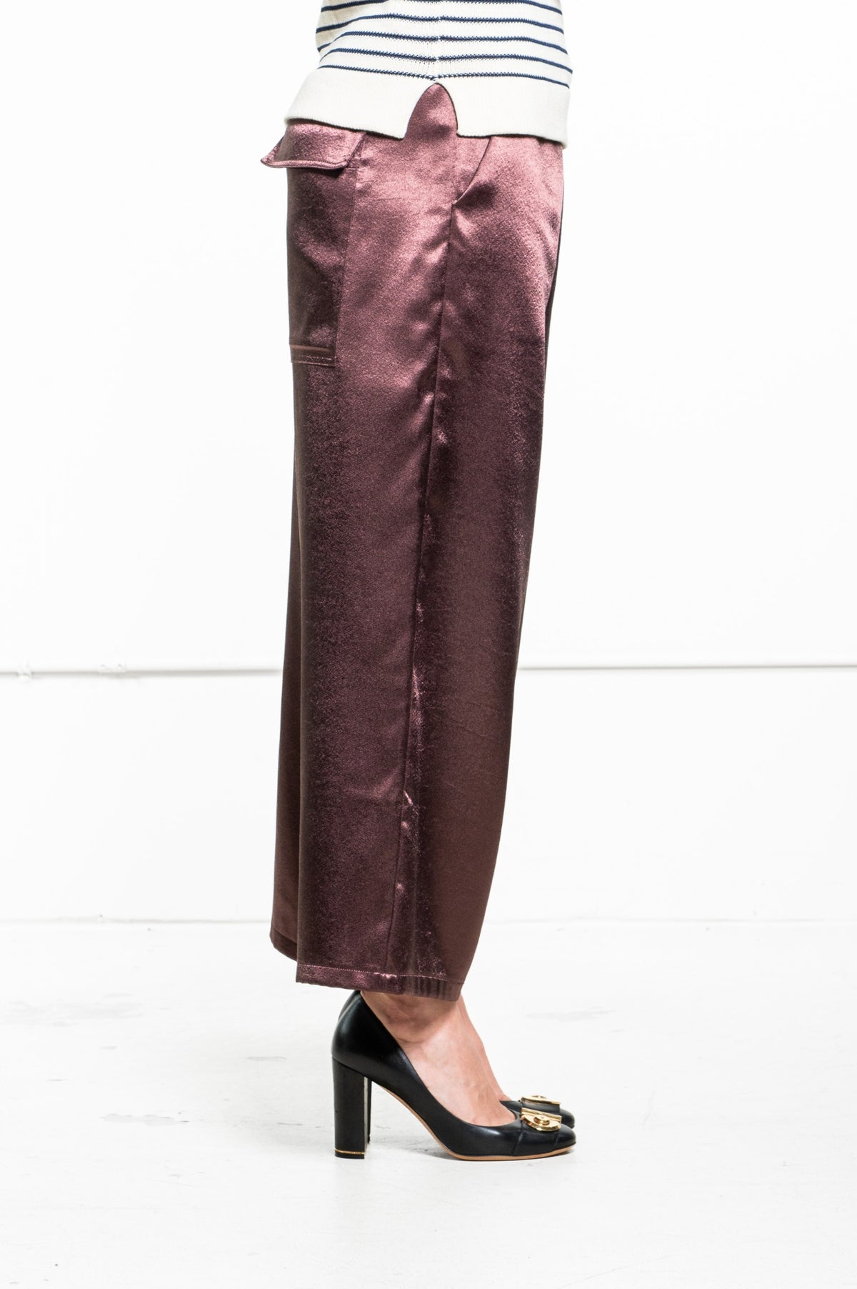 Dark Brown Summer Satin Wide Leg Pull On Pant