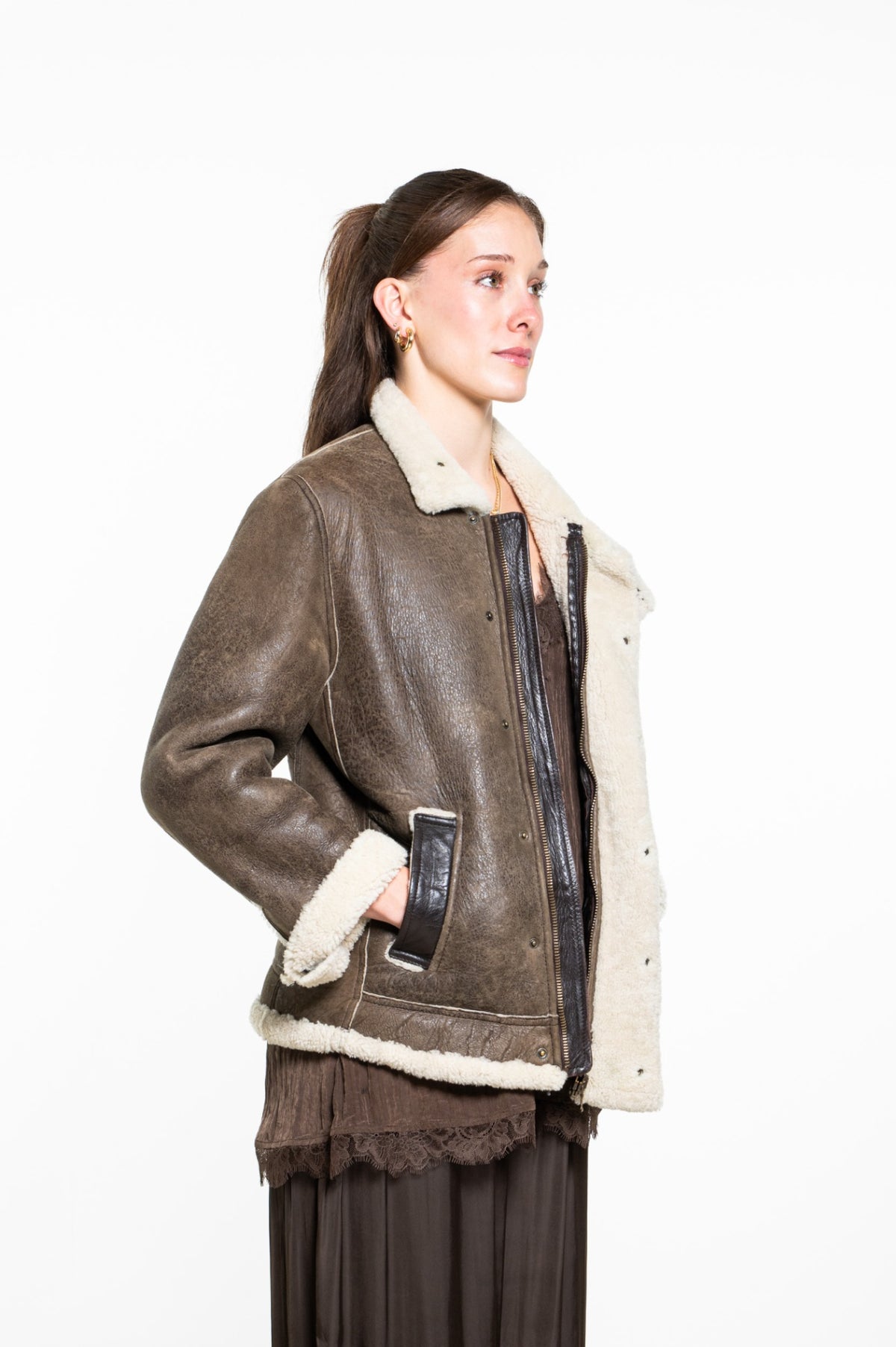 Brown Shearling Aviator Jacket