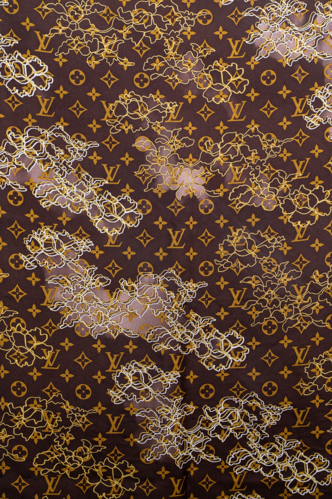Brown and Gold Silk Monogram Scarf