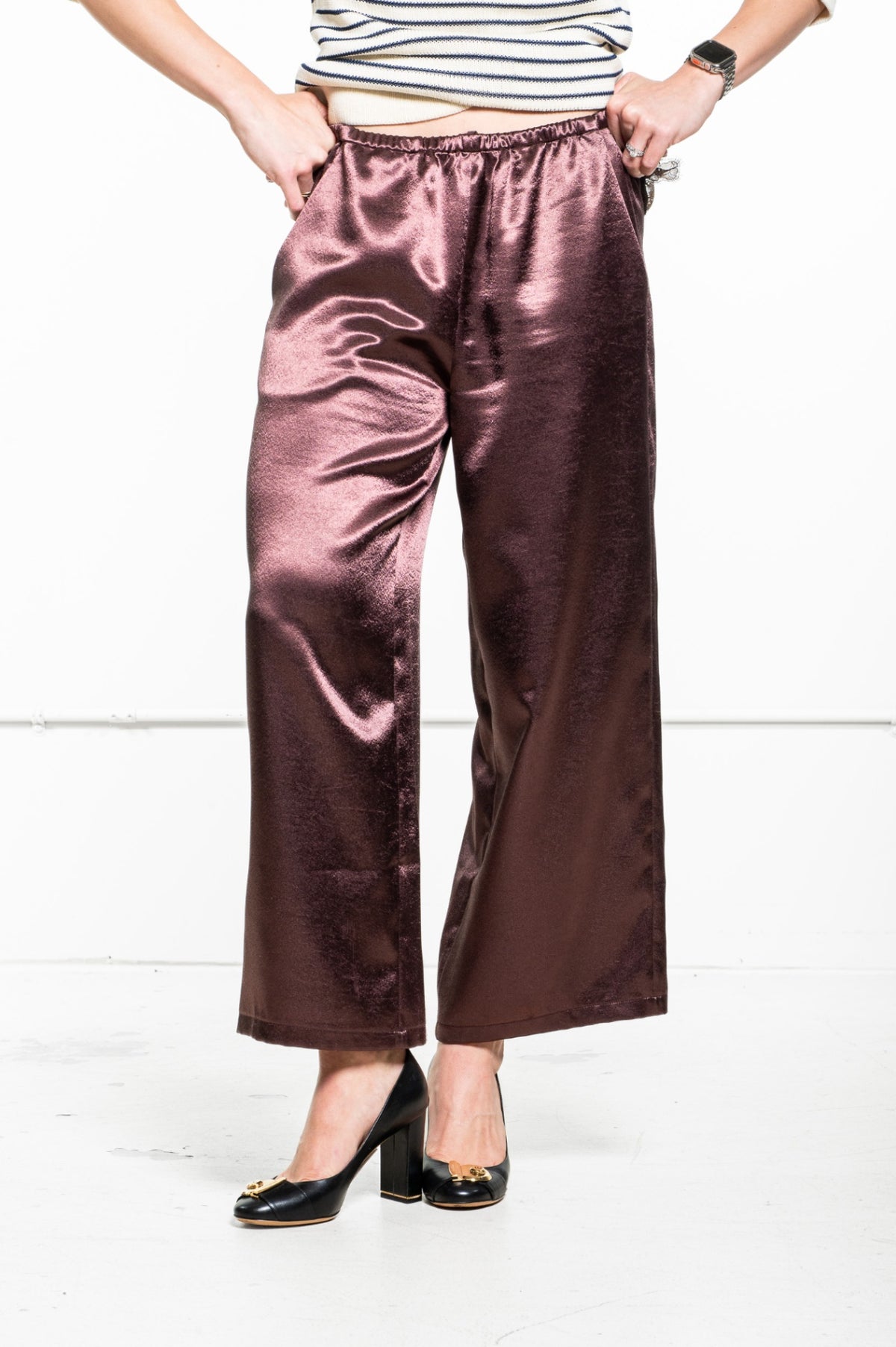 Dark Brown Summer Satin Wide Leg Pull On Pant