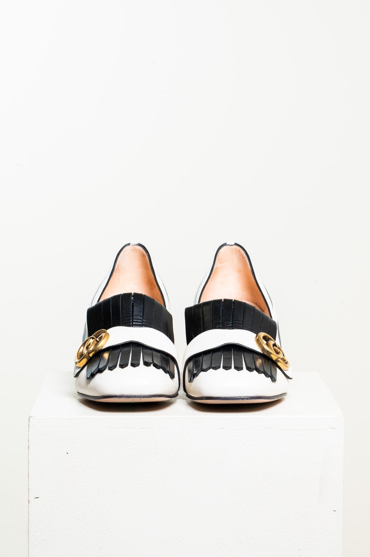 Black and White GG Marmont Zebra Fringe Pumps