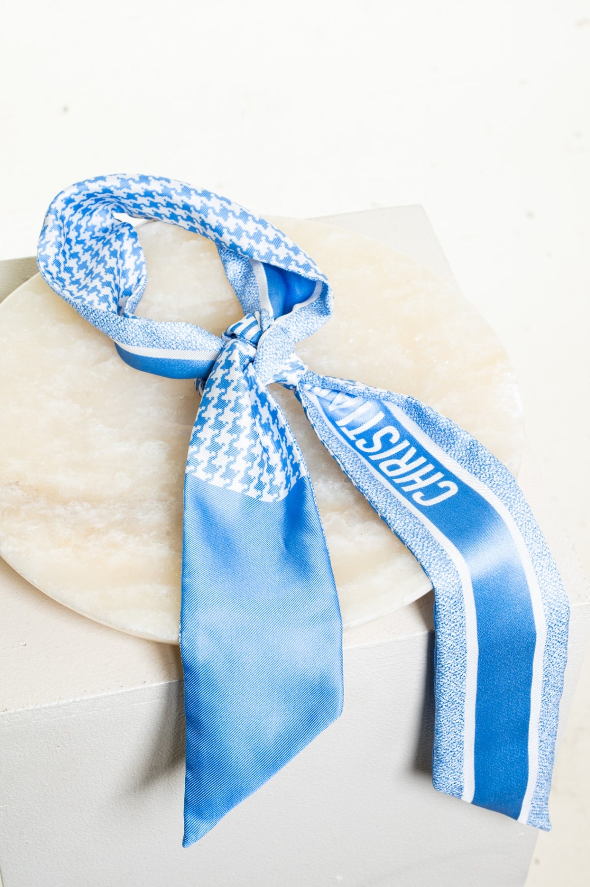 Blue Houndstooth Silk Twilly