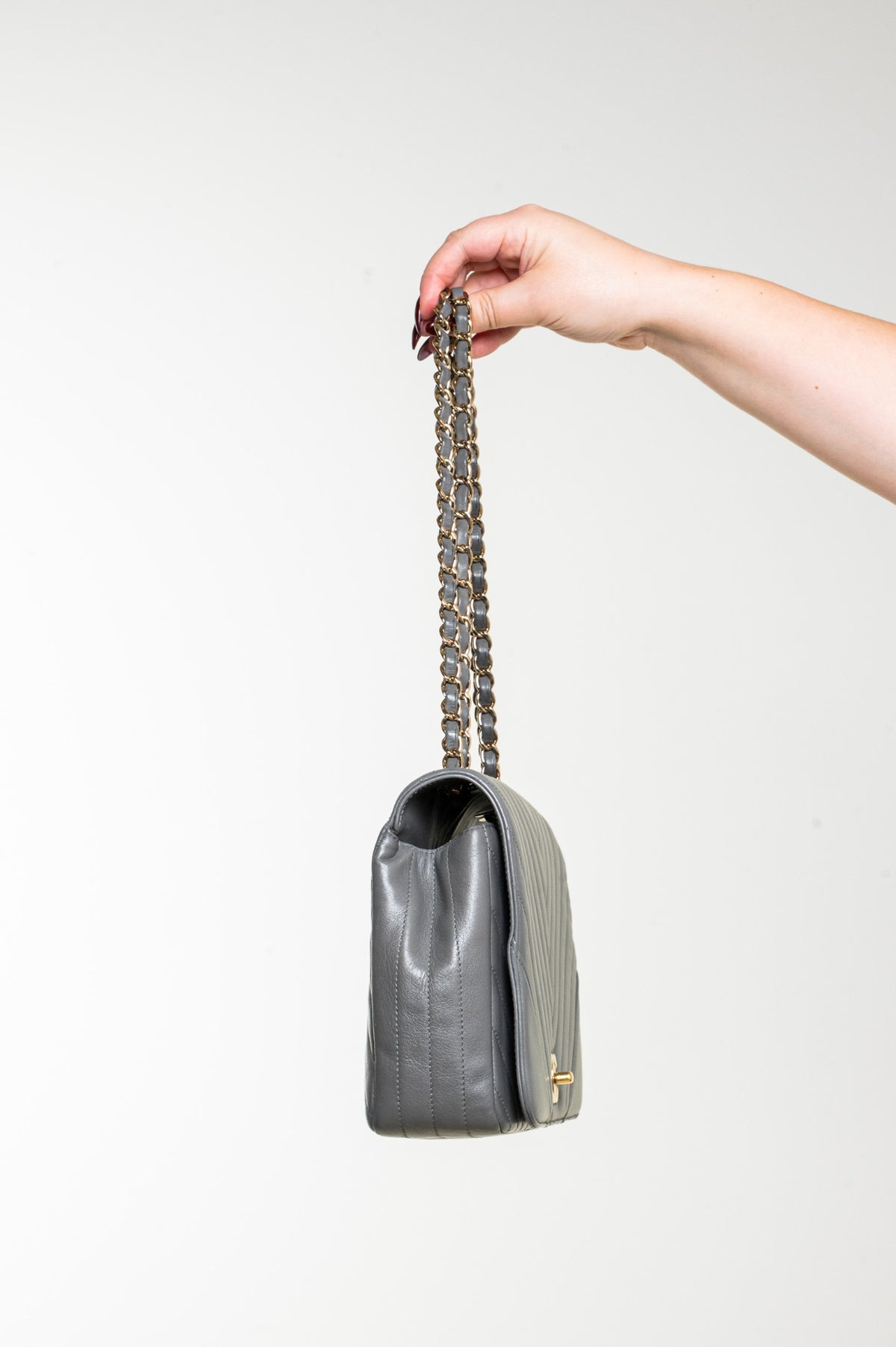 Gray Large Calfskin Statement Flap Bag
