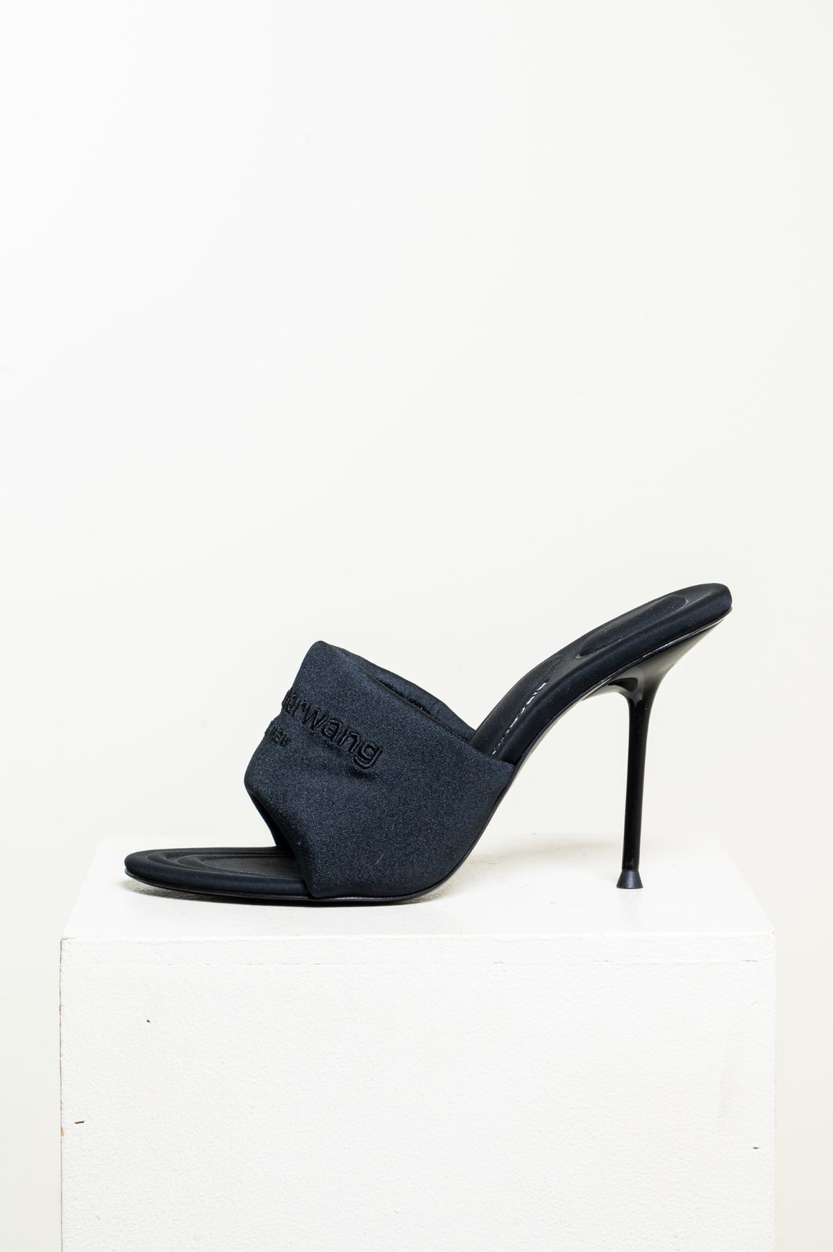 Black Cloth High Heel Mule