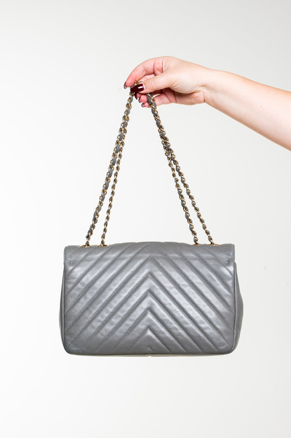 Gray Large Calfskin Statement Flap Bag