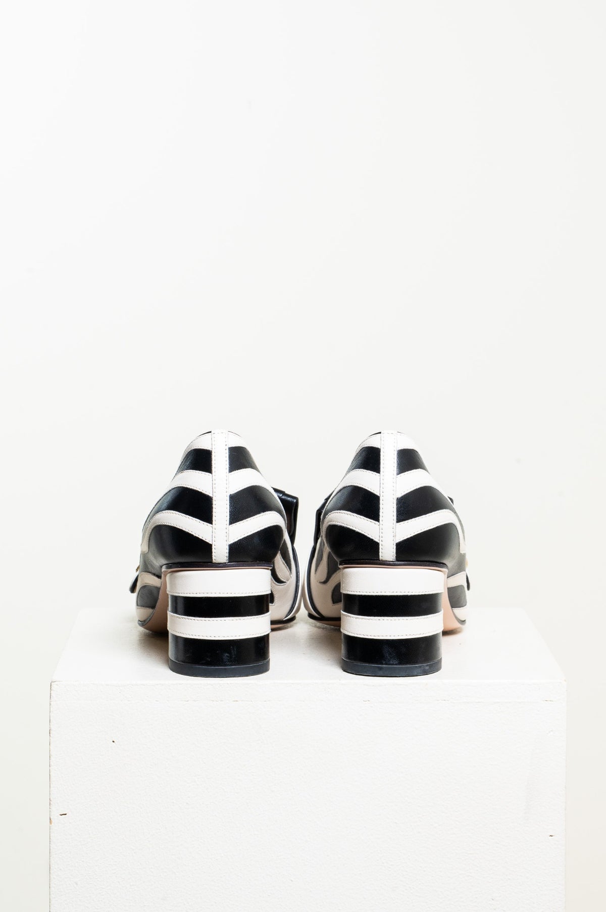 Black and White GG Marmont Zebra Fringe Pumps