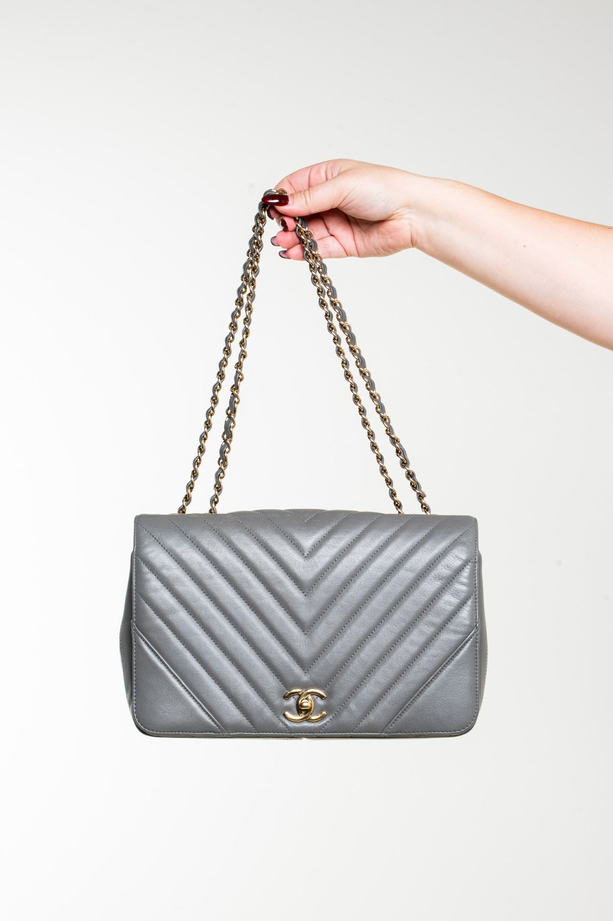 Gray Large Calfskin Statement Flap Bag