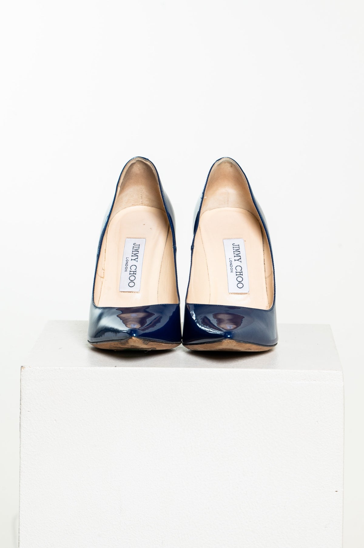 Blue Patent Leather Pointed Toe Pumps