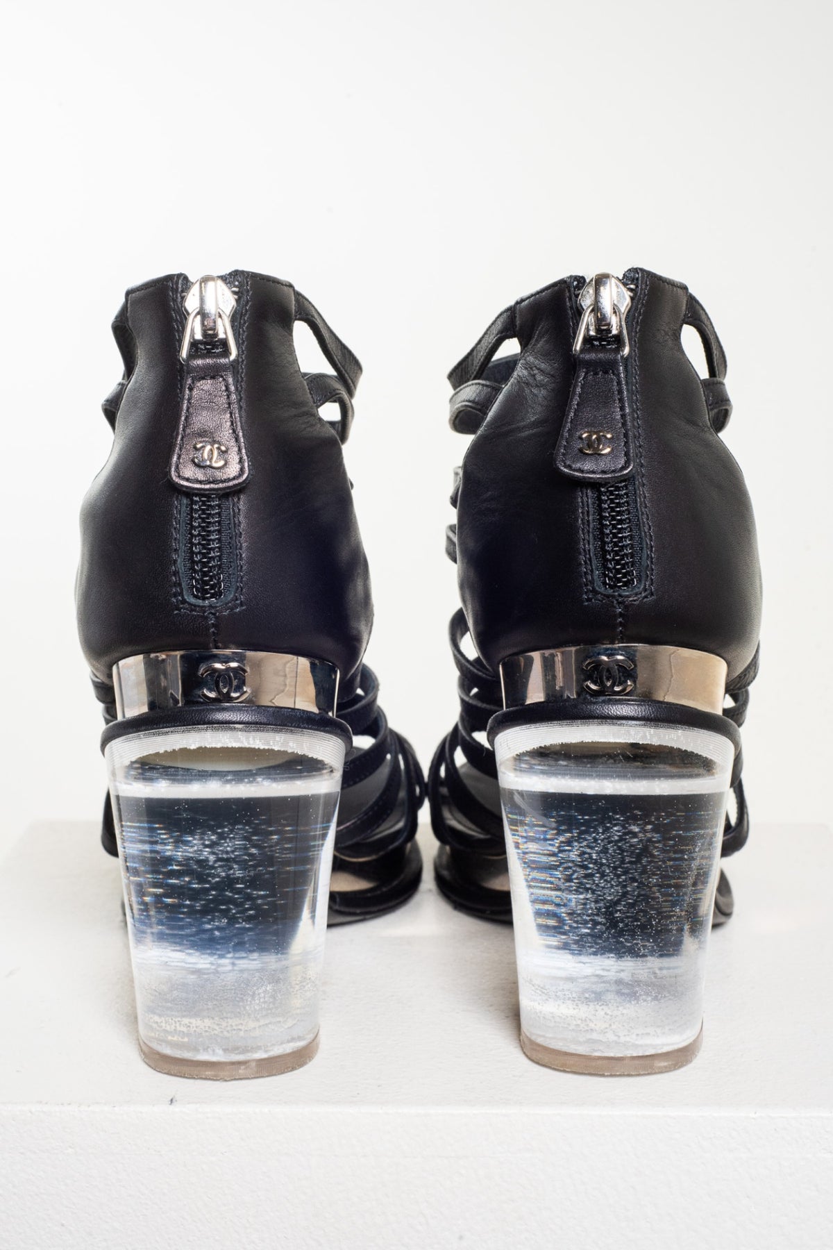 Black Strappy Sandal w/ Clear Block Heel