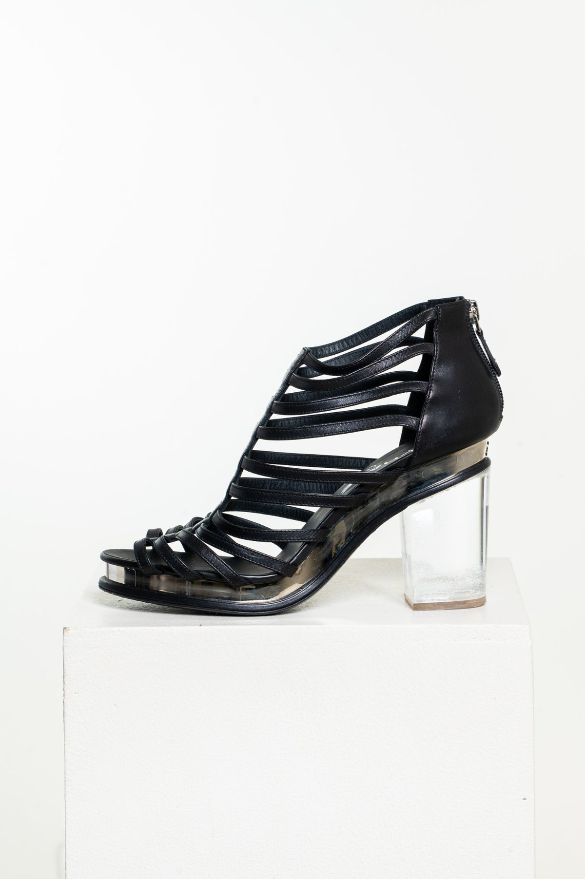 Black Strappy Sandal w/ Clear Block Heel