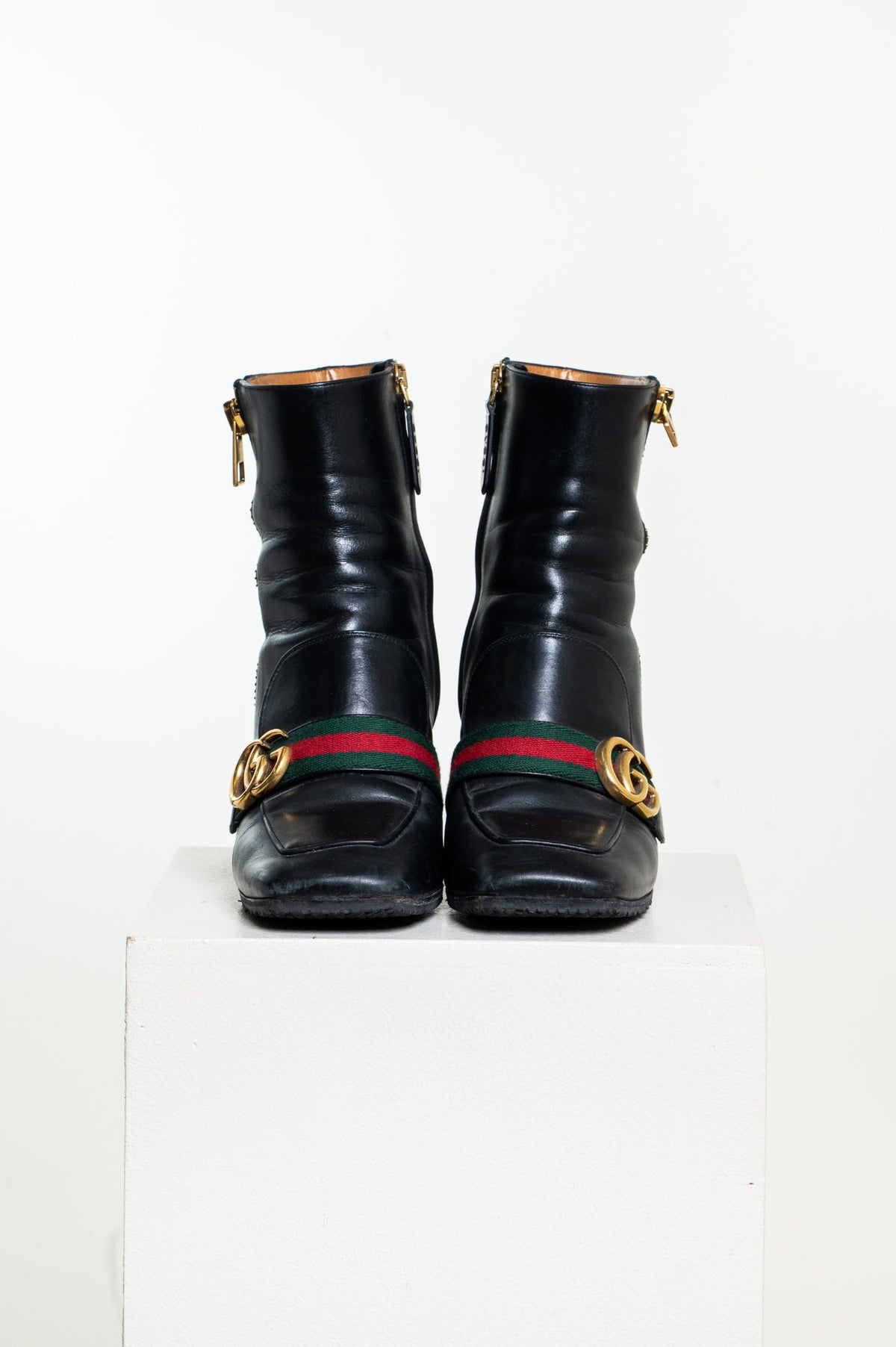 Black GG Marmont Black Leather Ankle Boots