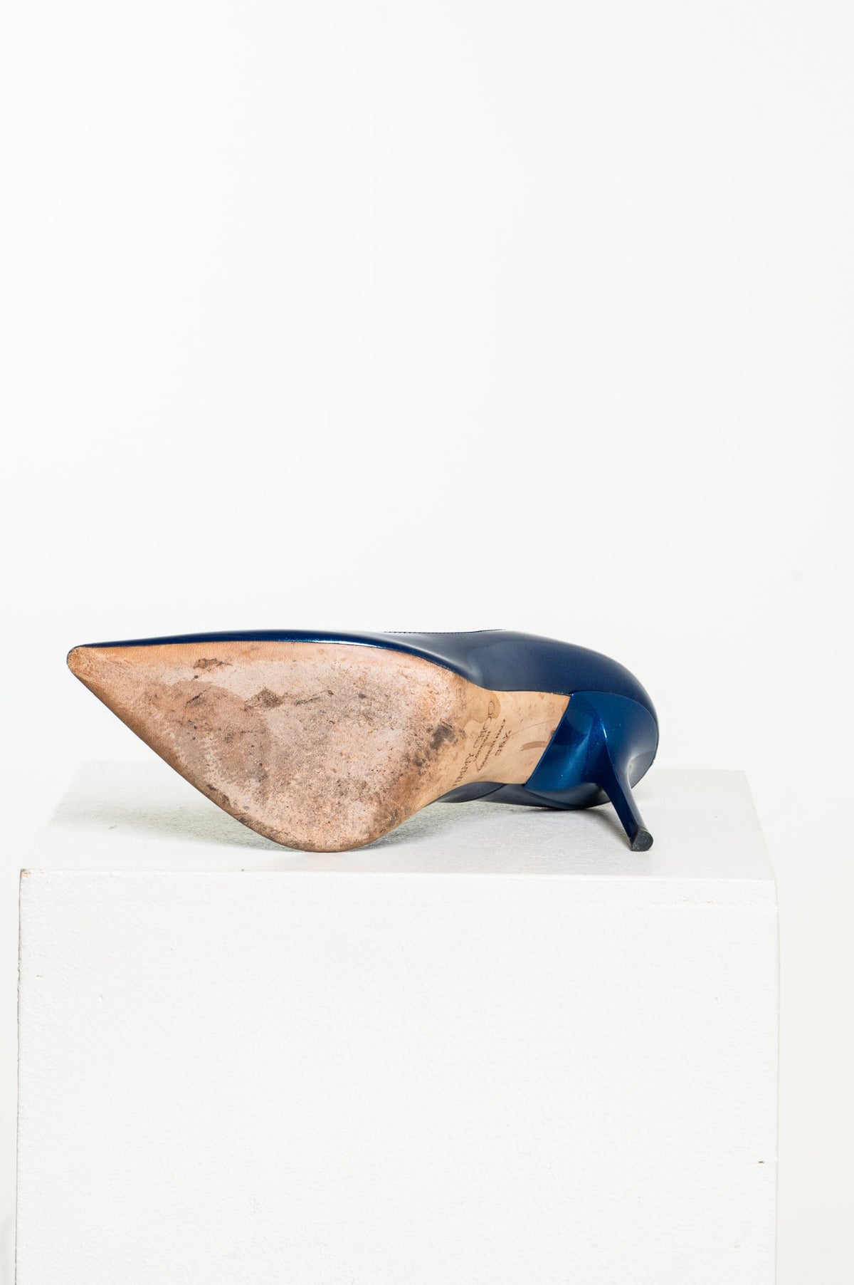 Blue Patent Leather Pointed Toe Pumps