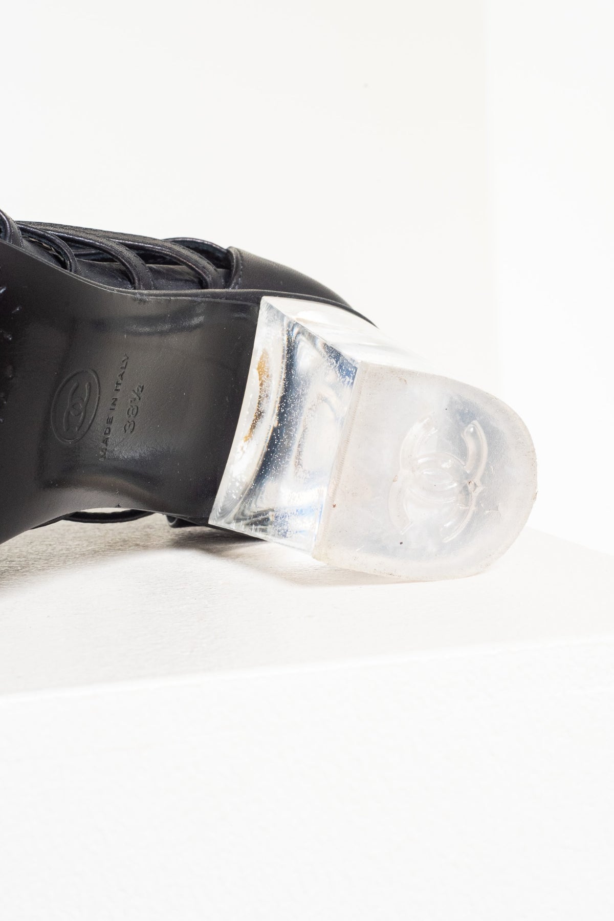 Black Strappy Sandal w/ Clear Block Heel