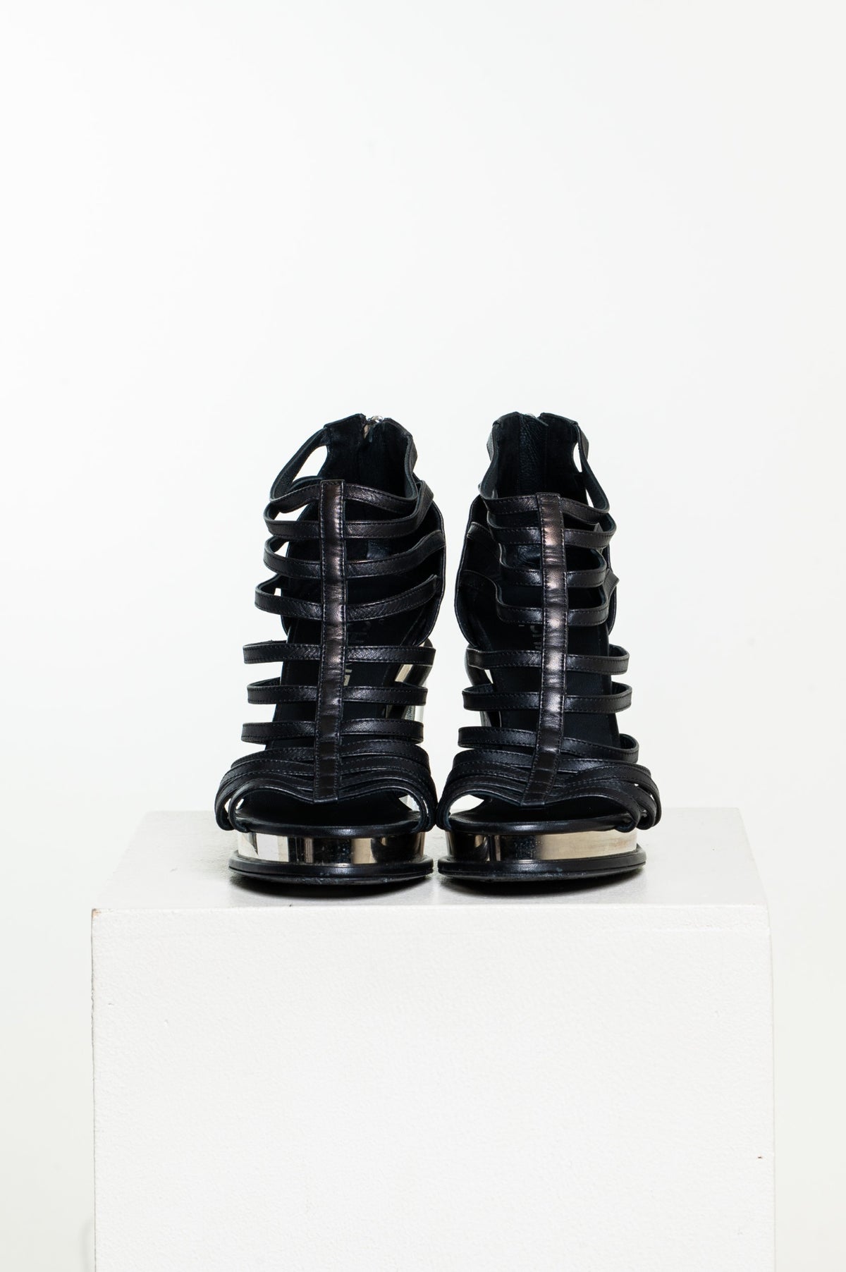Black Strappy Sandal w/ Clear Block Heel