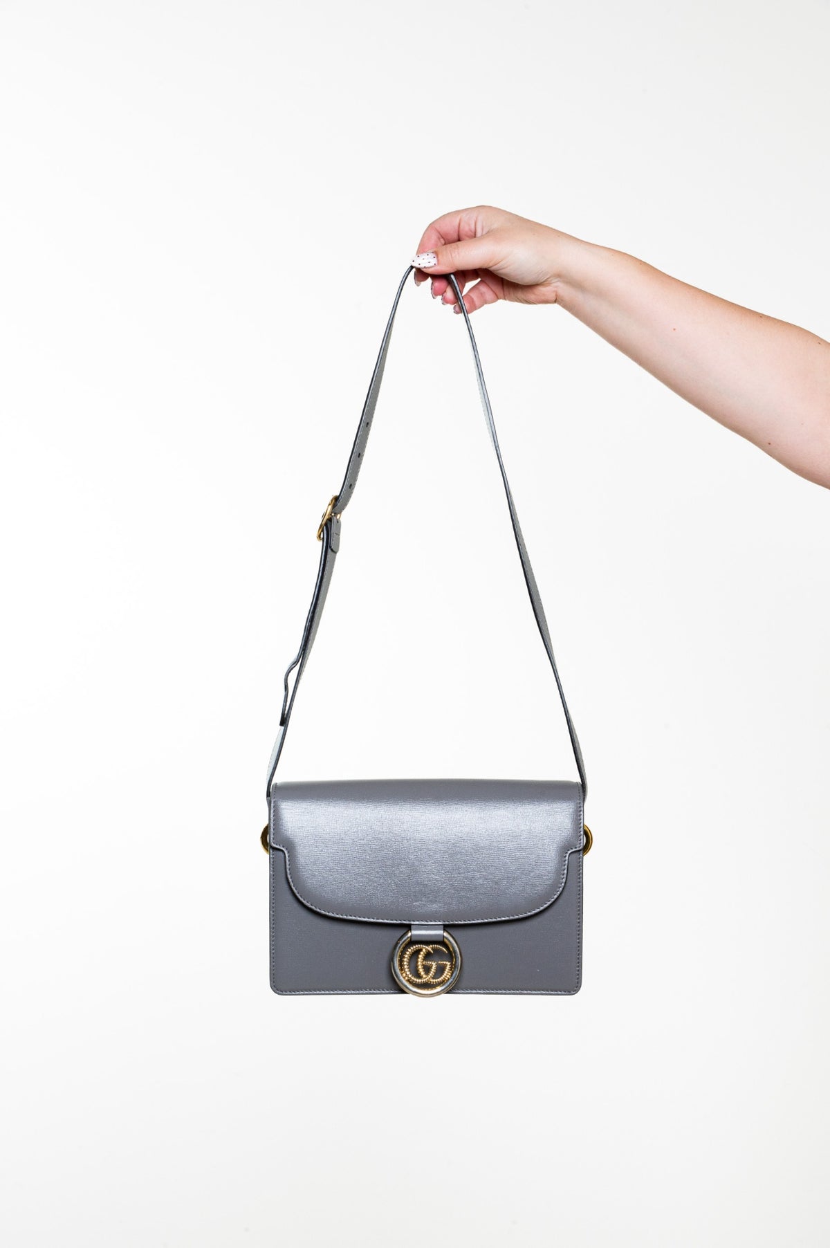 Grey GG Ring Leather Shoulder Bag