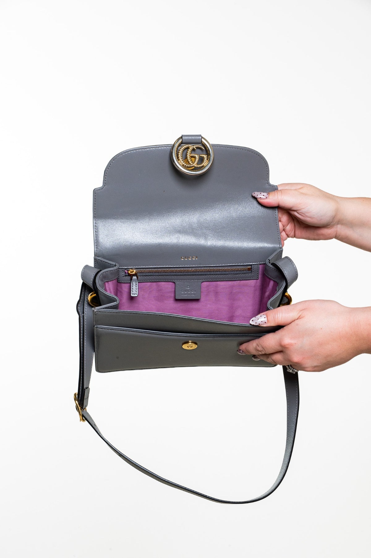 Grey GG Ring Leather Shoulder Bag