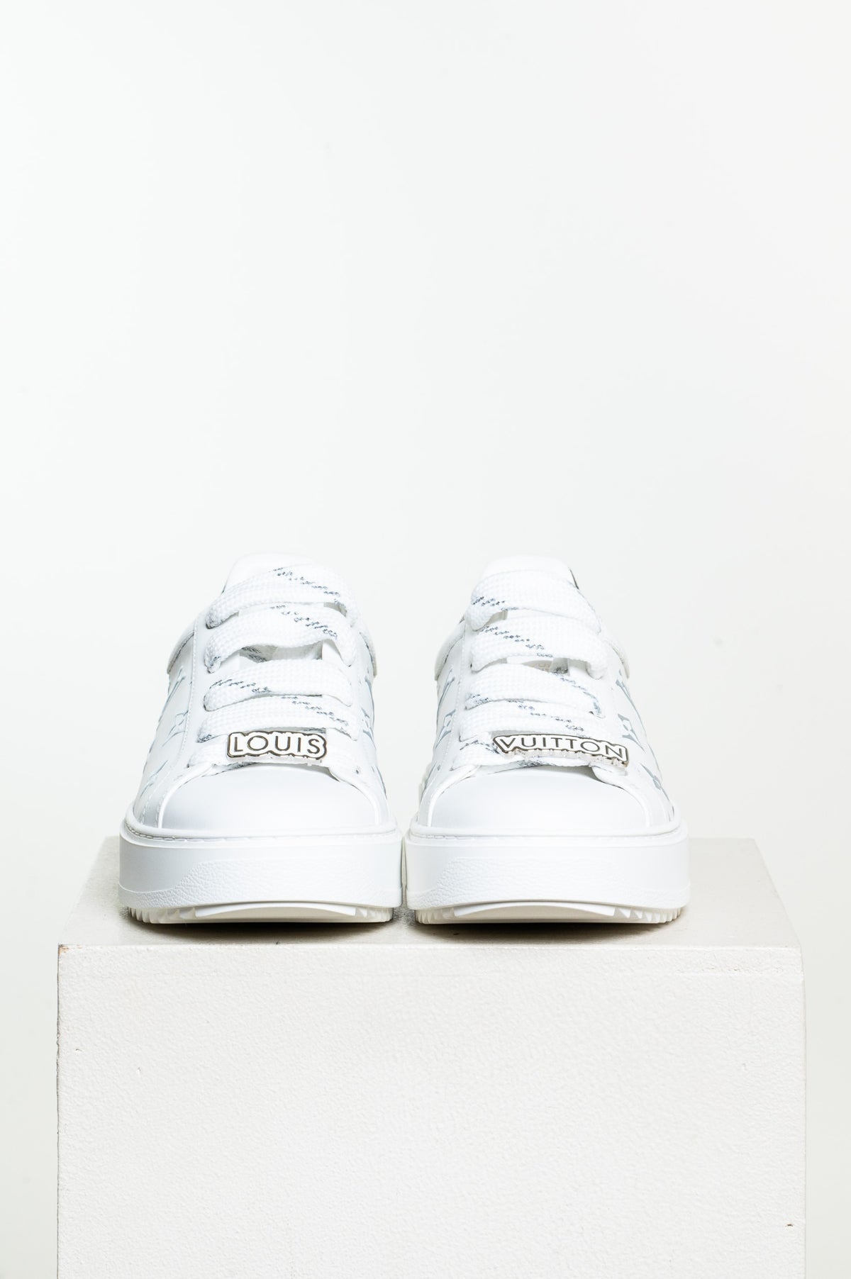 White Time Out Debossed Monogram Leather Low Top Sneaker