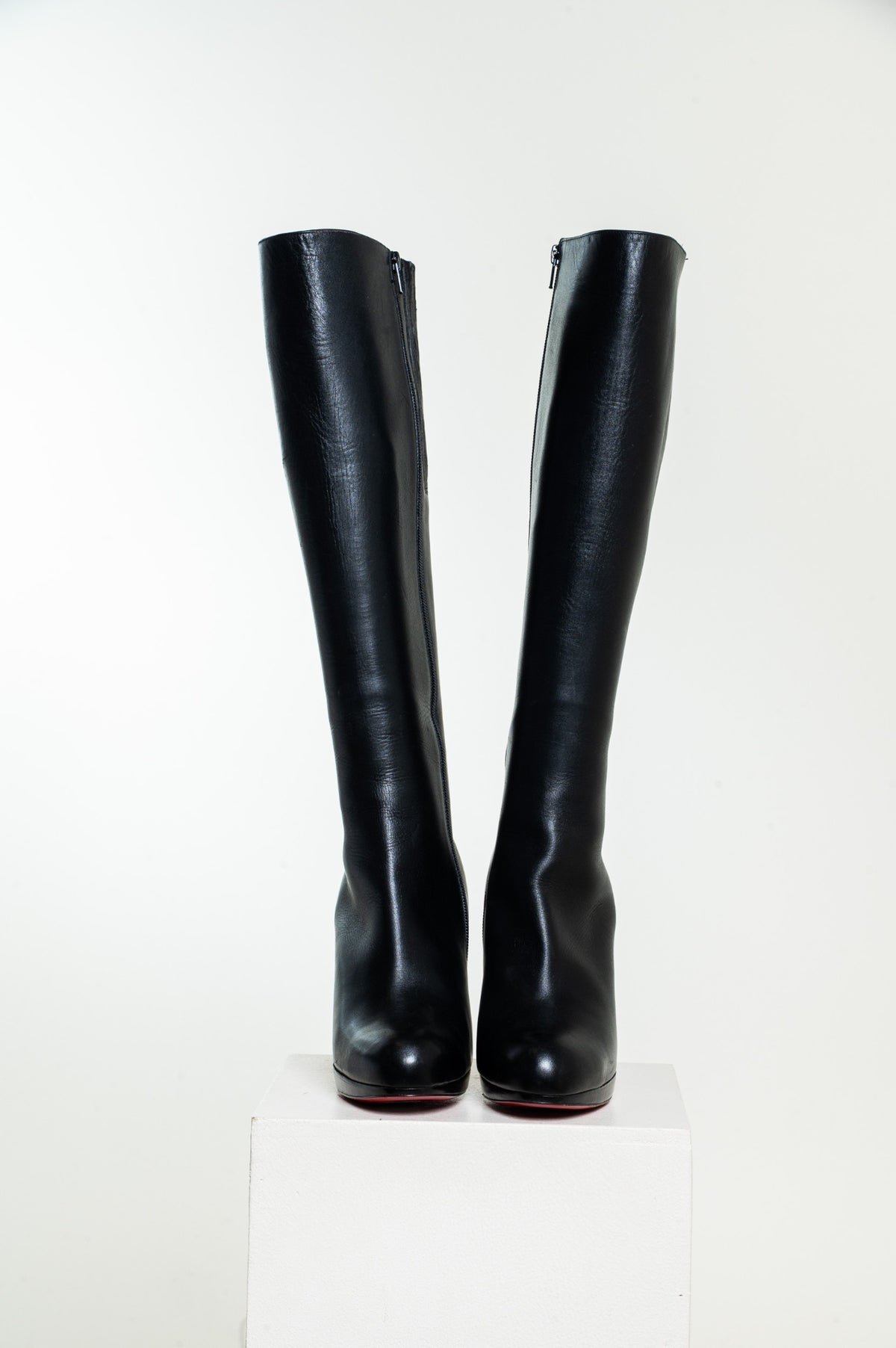 Black Leather Fifi Botta 125MM Knee-High Boots