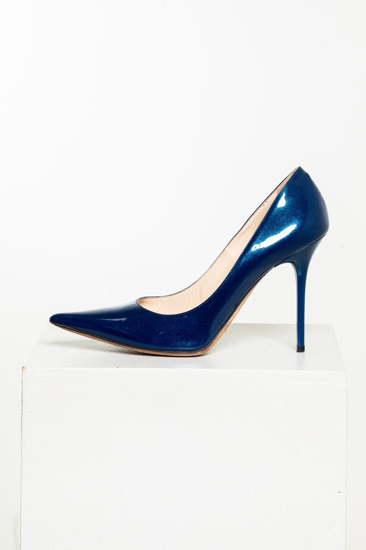 Blue Patent Leather Pointed Toe Pumps