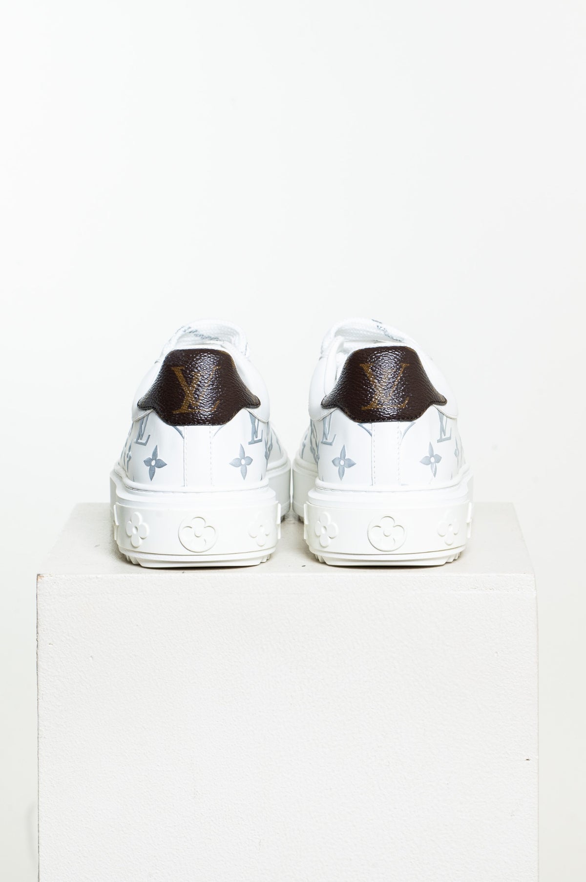 White Time Out Debossed Monogram Leather Low Top Sneaker