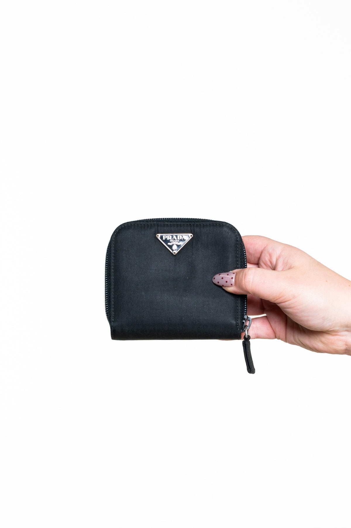 Black Tessuto Nylon Zip-Around Compact Wallet