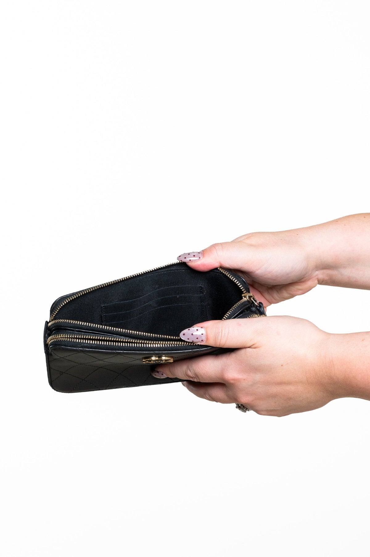 Black Lambskin Double Zip Wallet On Chain