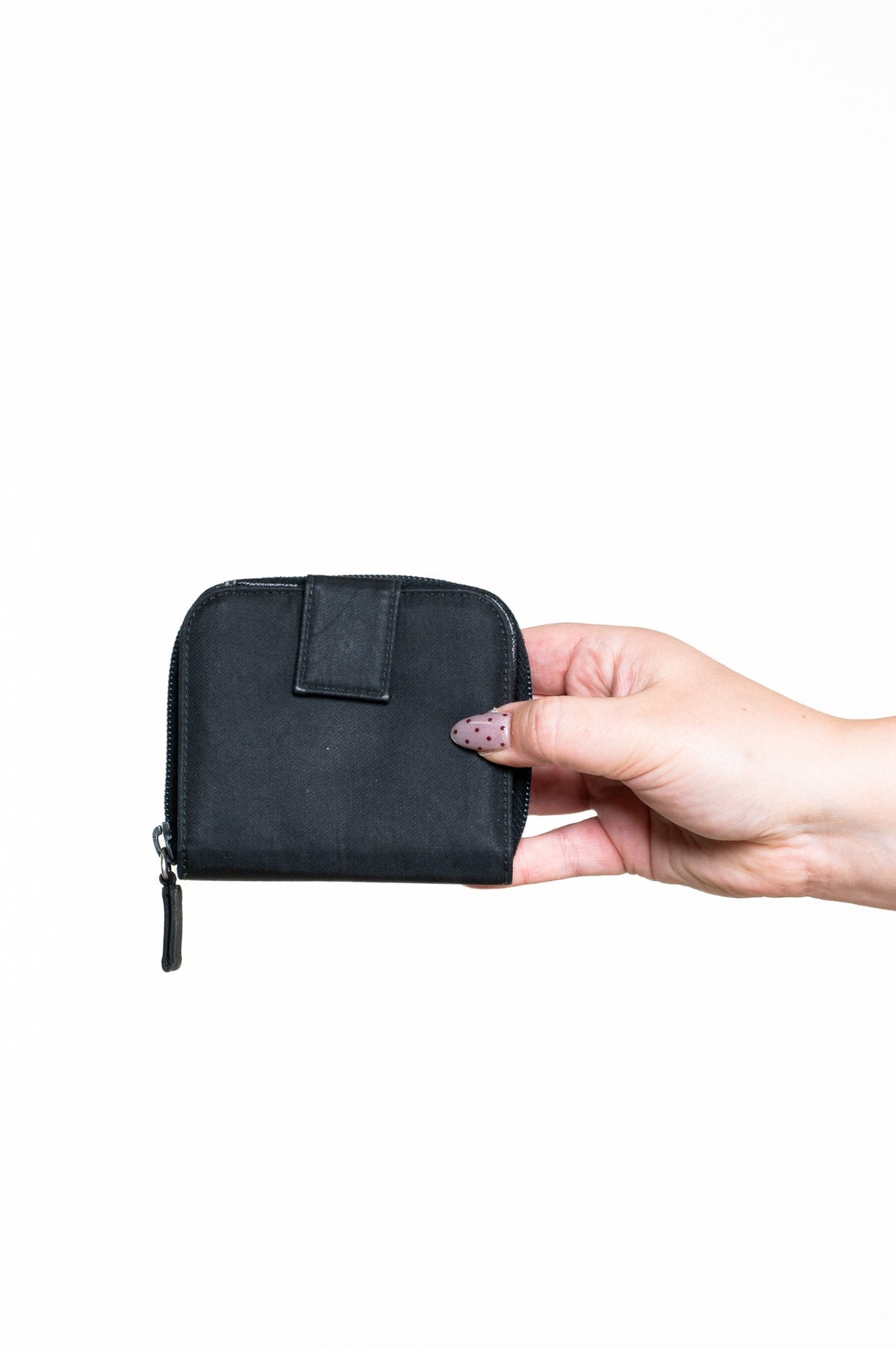 Black Tessuto Nylon Zip-Around Compact Wallet