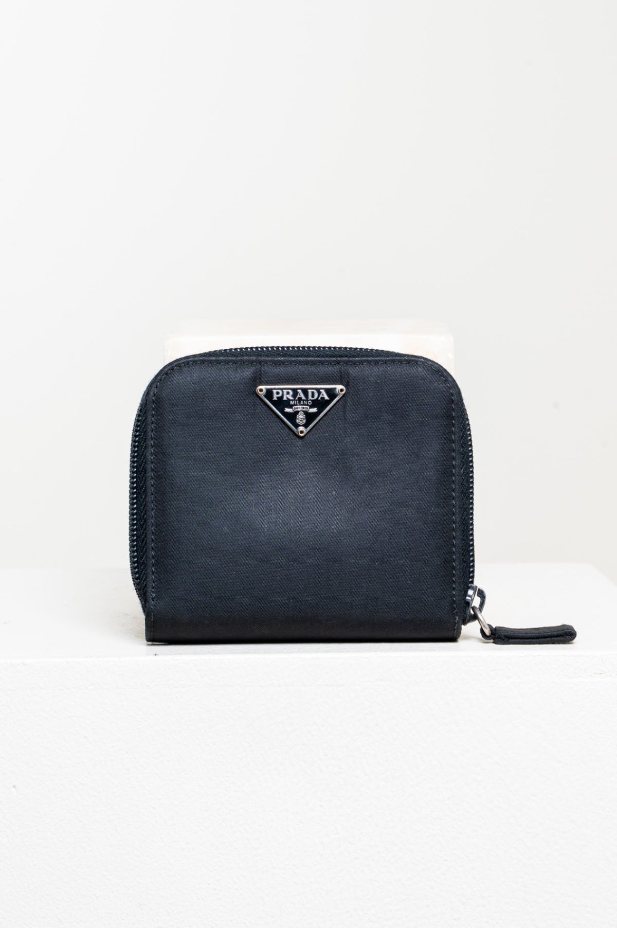Black Tessuto Nylon Zip-Around Compact Wallet