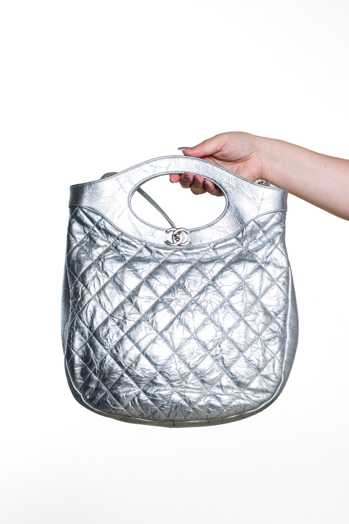 Silver Vintage Crinkled Calfskin 31 Bag